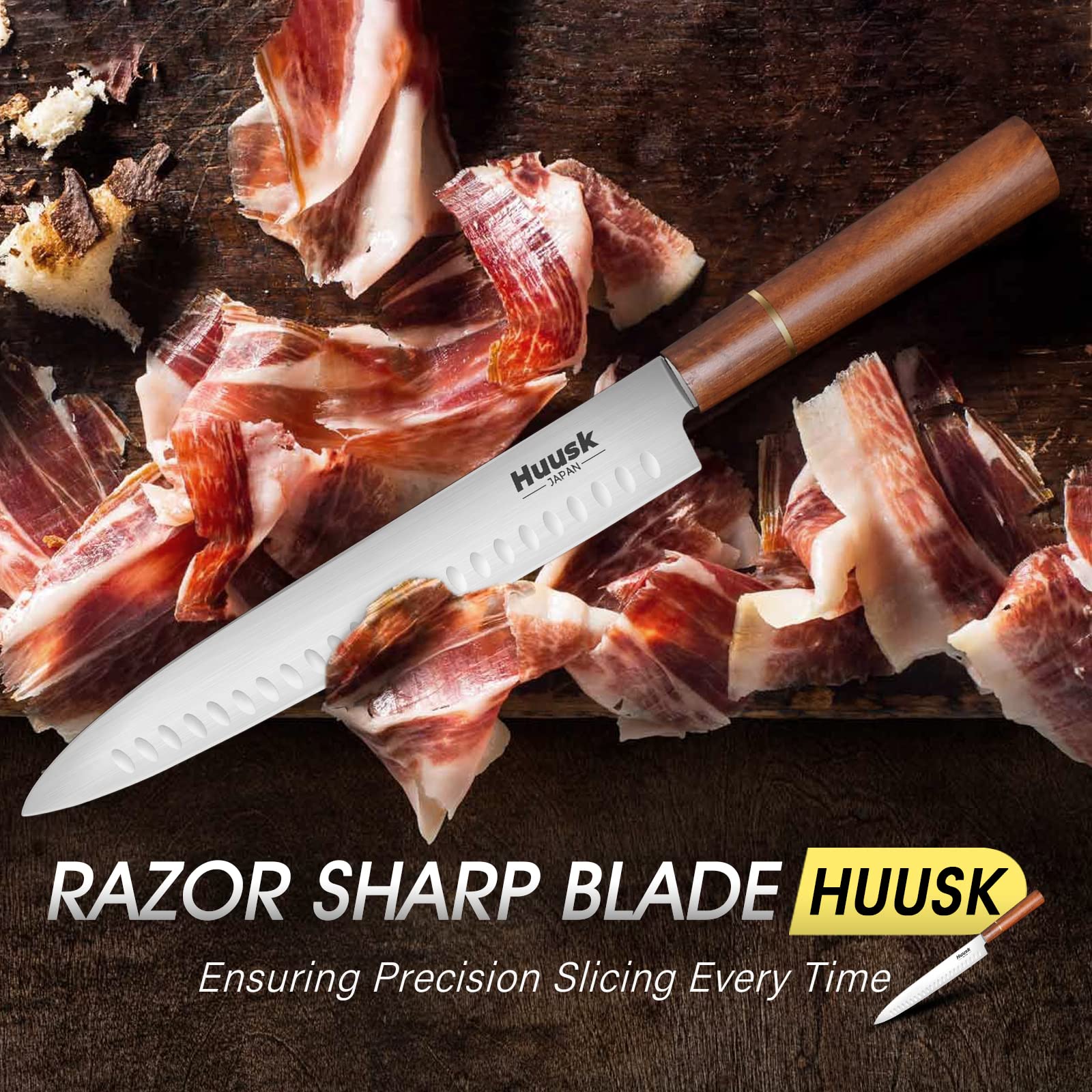 Premium Japanese Huusk Knives - High-Carbon Steel Brisket Carving Knife for Meat Slicing, BBQ & Turkey - Professional Butcher Breaking Knife for Rib Roast & Meat Trimming - Perfect Valentine's Day Gift for Chefs & Grill Masters