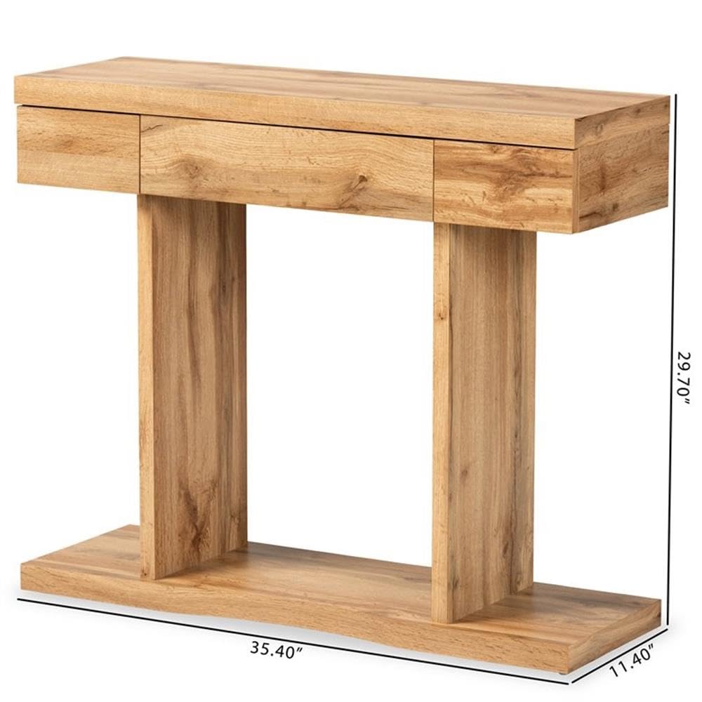 BOWERY HILL Oak Brown Finished Wood 3-Drawer Console Table - Entryway Sofa Table, Hallway Furniture, Living Room Storage Solution for Small Spaces