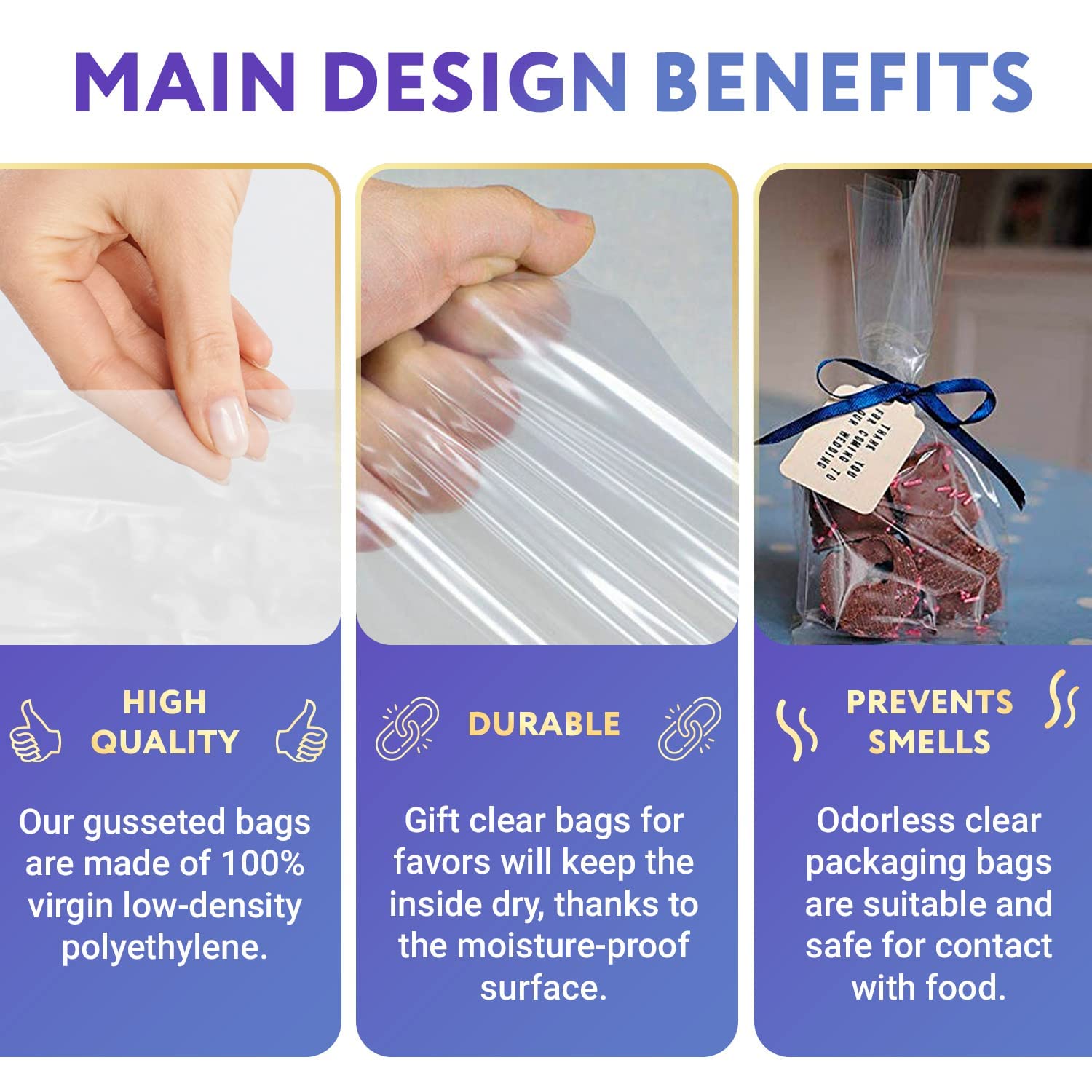APQ 1000 Pack Clear Polyethylene Gusseted Bags 6x4x15 Inches - 1.5 Mil Thick Expandable Side Gusset Bags for Food Storage, Packaging, Retail & Industrial Use - Open Ended Bags for Bakery, Crafts, Medical Supplies & More