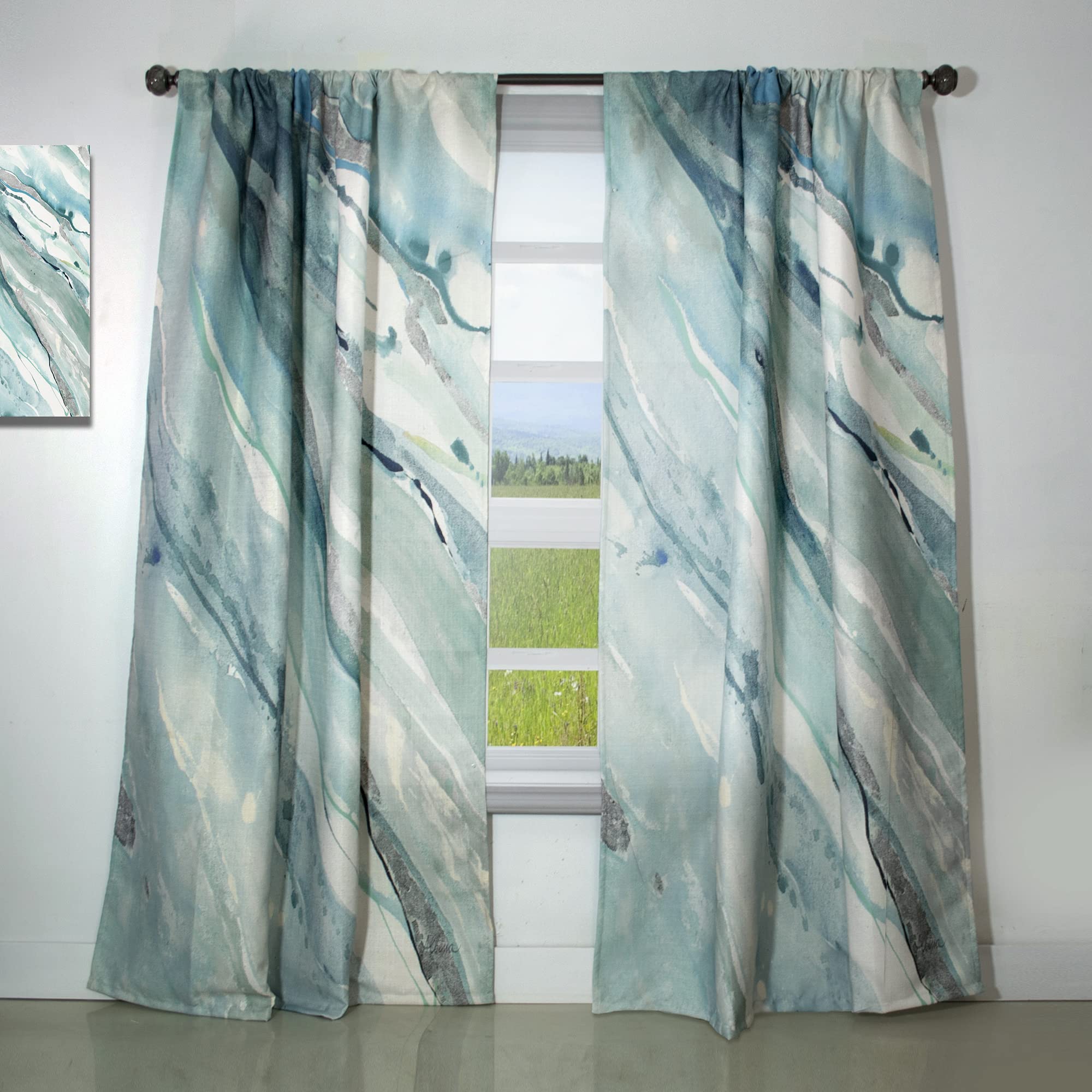 DesignQ Silver Springs II Blue Green Thermal Insulated Curtains - Single Panel 52x95 Inches - Elegant Window Treatments for Bedroom & Living Room - Perfect for Energy Efficiency & Light Control