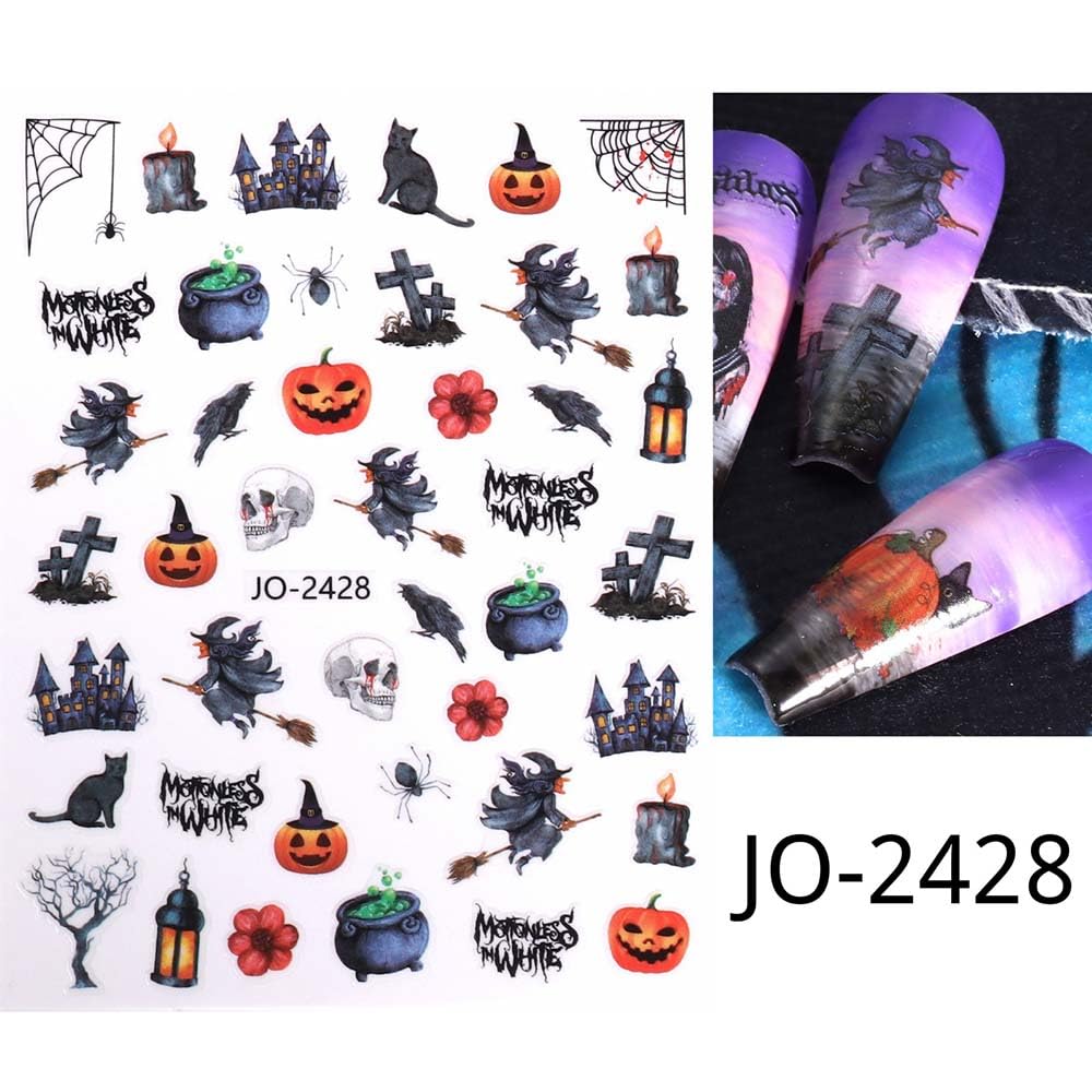 10 Sheets Halloween Nail Stickers - Ghost Pumpkin Skull Eyeball Black Cat 3D Self-Adhesive Nail Art Decals for Nail Supplies & Design | Perfect for Halloween Parties, Costume Nails & Spooky Nail Art