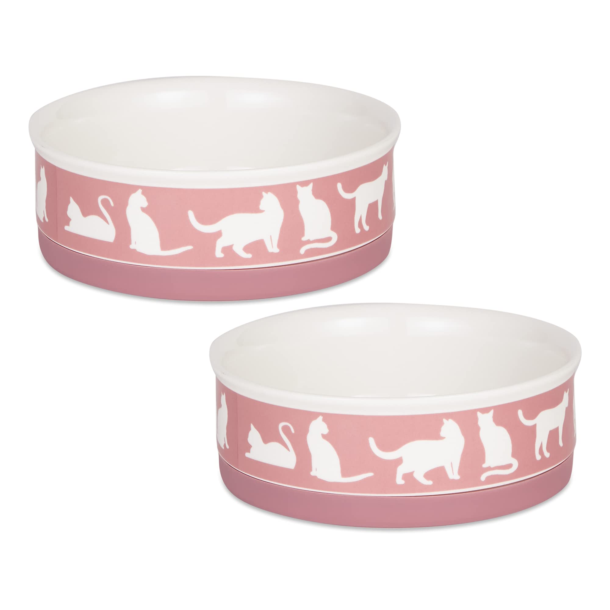 Premium Ceramic Cat Bowls Set of 2 - Non-Slip, Microwave & Dishwasher Safe Pet Food & Water Dishes - 6x2 Inch Medium Size, Rose Color - Perfect for Kitchen, Dining Area, or Travel Use