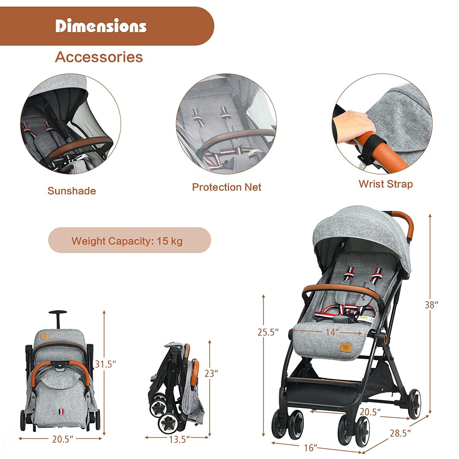 HONEY JOY Lightweight Baby Stroller - Compact One-Hand Foldable Travel Stroller for Airplane, Fits in Cabin & Overhead Bin, Self-Standing Toddler Stroller with Adjustable Backrest & Canopy (Gray) - Perfect for Air Travel, Shopping, and Everyday Use with Your Baby