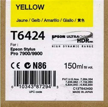 Epson T642400 150ml Yellow Ultrachrome HDR Ink Cartridge for Epson 7900/7890/9890/9900 Printers - High-Quality Photo & Graphic Printing Ink for Professional Studio & Fine Art Reproduction