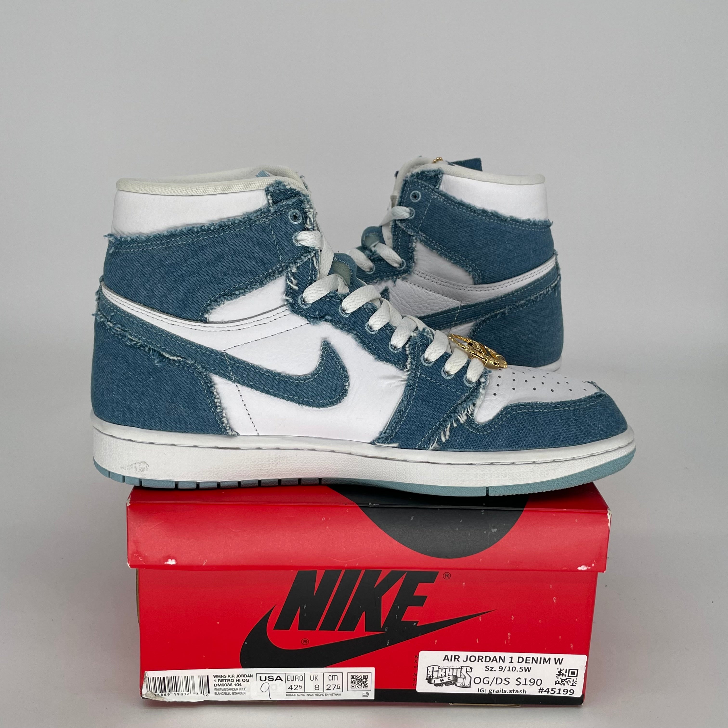 Air Jordan 1 Retro High OG Denim Women's Sneakers Size 9/10.5W (DM9036-104) - Stylish Casual Shoes for Women, Perfect for Streetwear & Everyday Fashion
