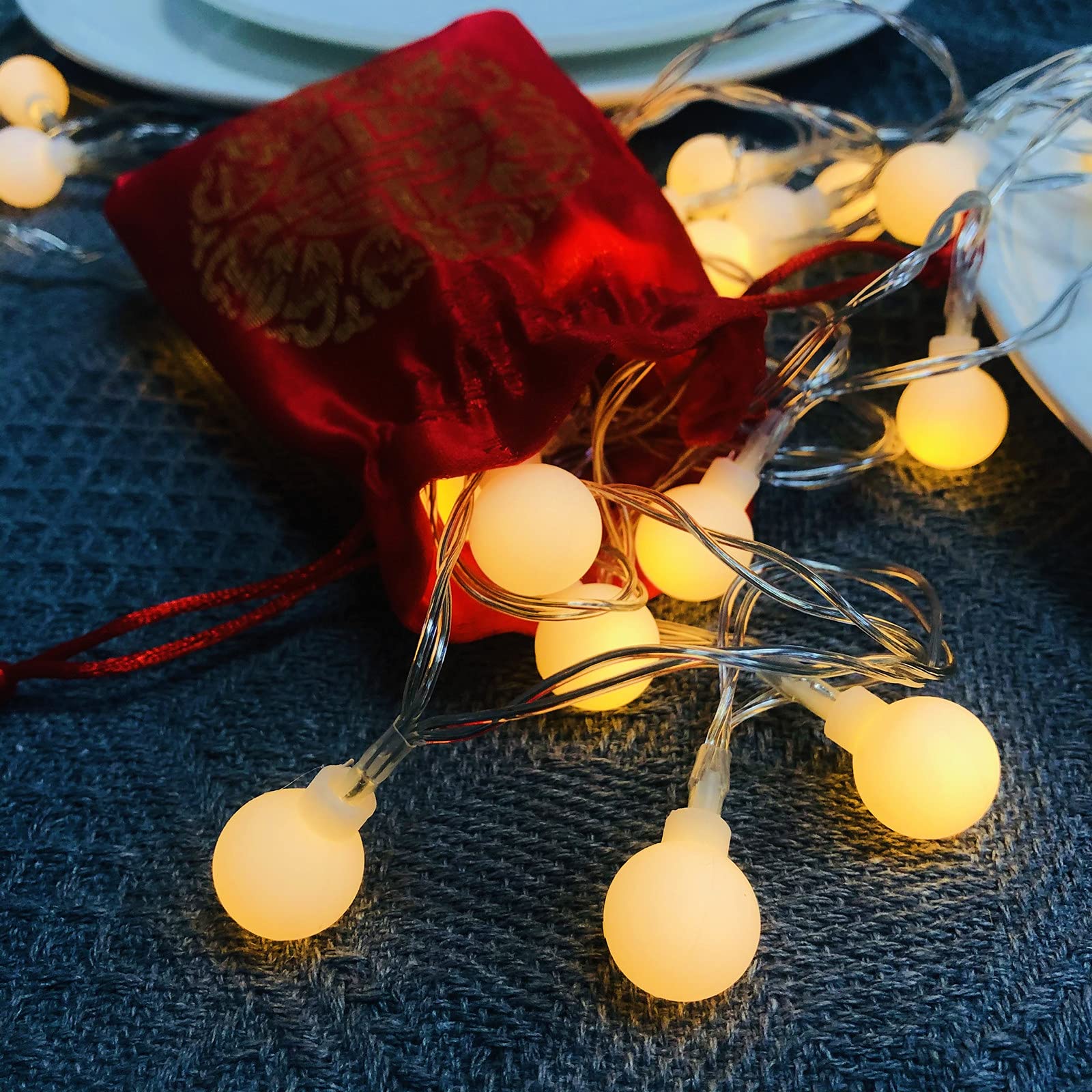 Globe String Lights - 50 LED Fairy Twinkle Lights, Battery Powered for Indoor & Outdoor Decor - Warm White Hanging Lights for Bedroom, Garden, Party, Wedding - Waterproof & Energy Efficient