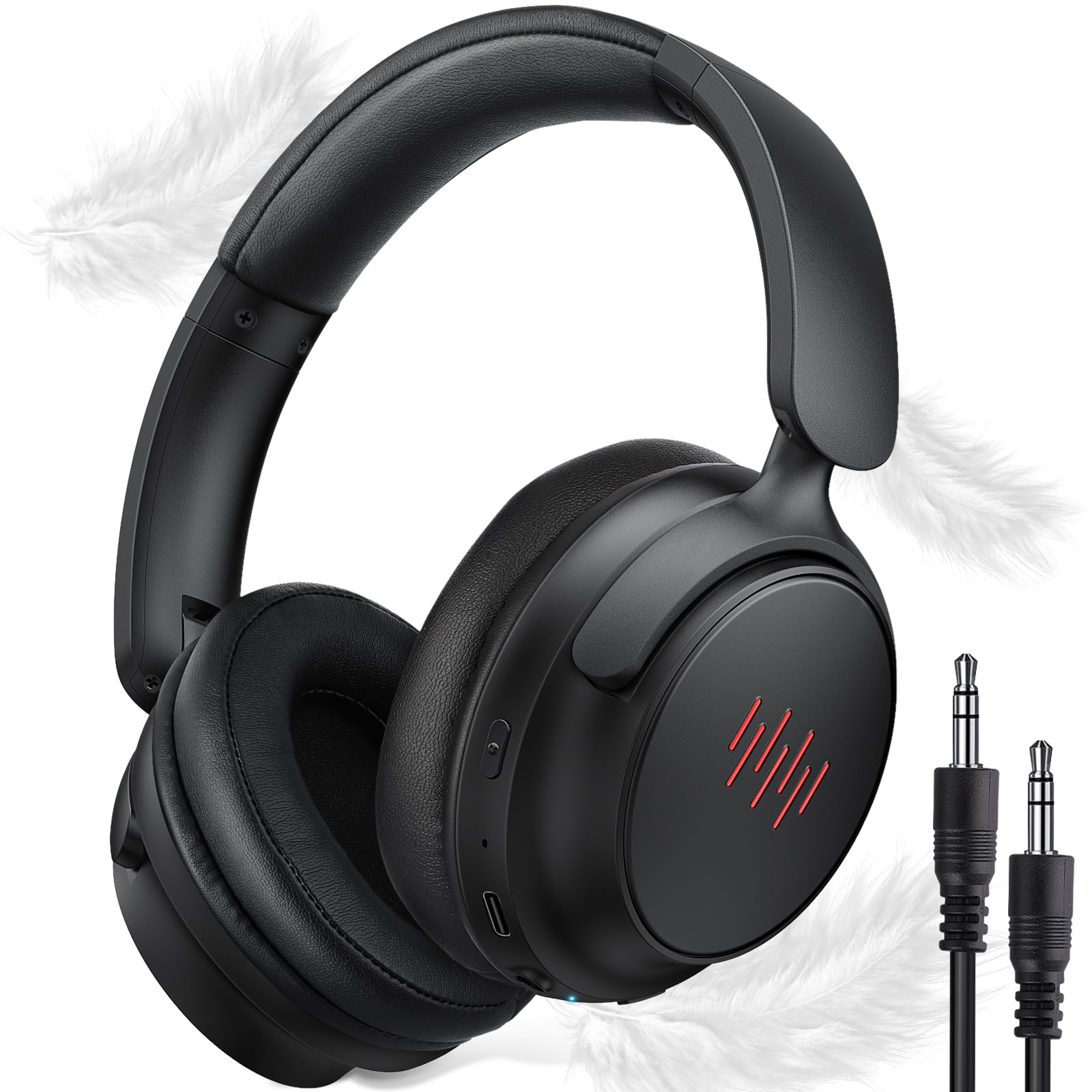 Premium Hybrid Active Noise Cancelling Wireless Headphones with Deep Bass - Bluetooth Over Ear Headset with Built-in Mic, Foldable Lightweight Design for iPhone 16 Pro Max & Galaxy S24 - Perfect for Travel, Home Office & Commuting