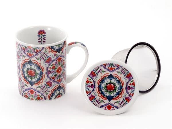 Helma Herbal Tea Cups Set of 6 - Porcelain Tea Mugs with Stainless Steel Strainer, 0.25L Capacity - Perfect for Relaxing Herbal Tea, Chamomile, or Green Tea at Home or Office