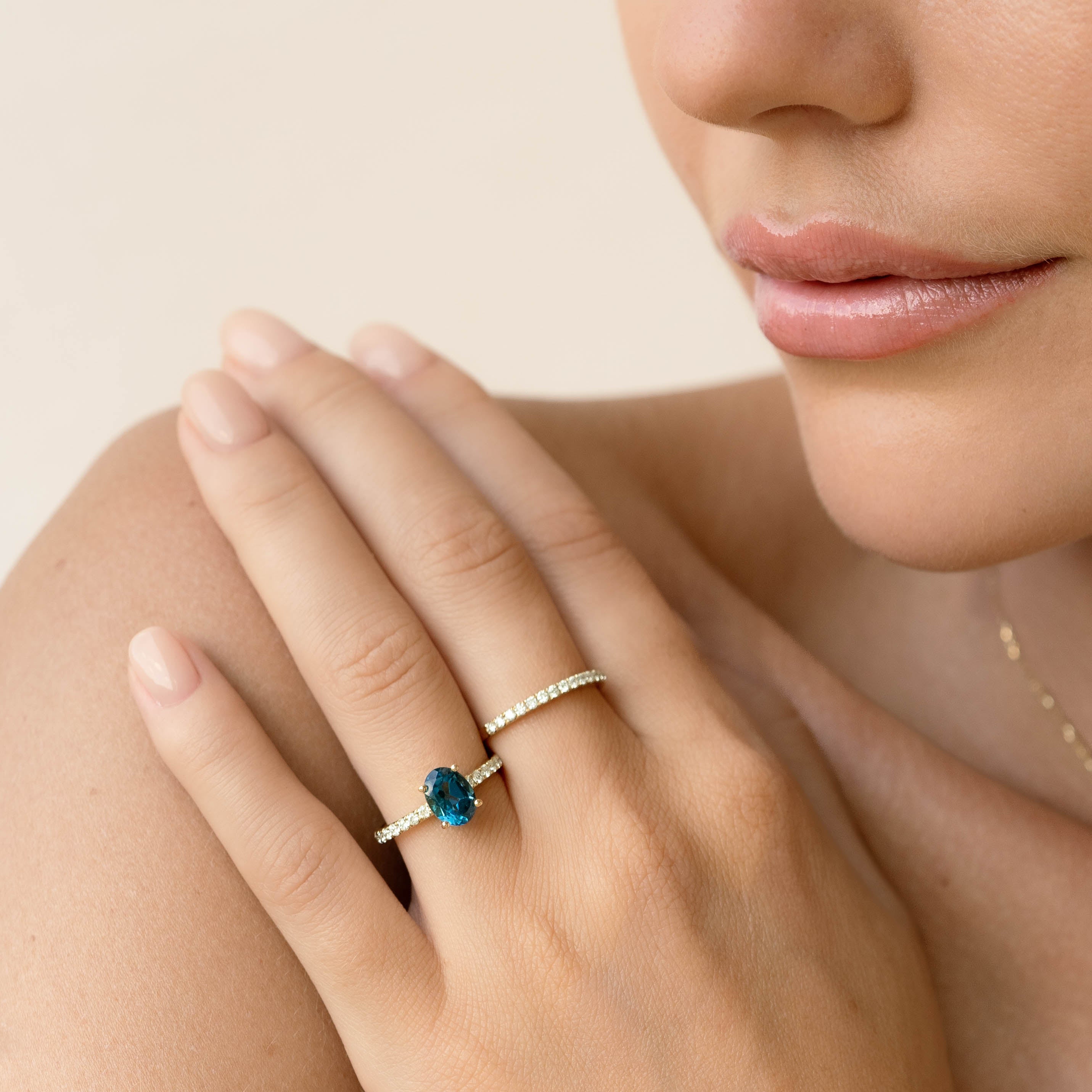 Elegant 14k Gold Oval London Blue Topaz & Diamond Ring - Minette Collection | Perfect for Engagement, Anniversary & Special Occasion Gifts