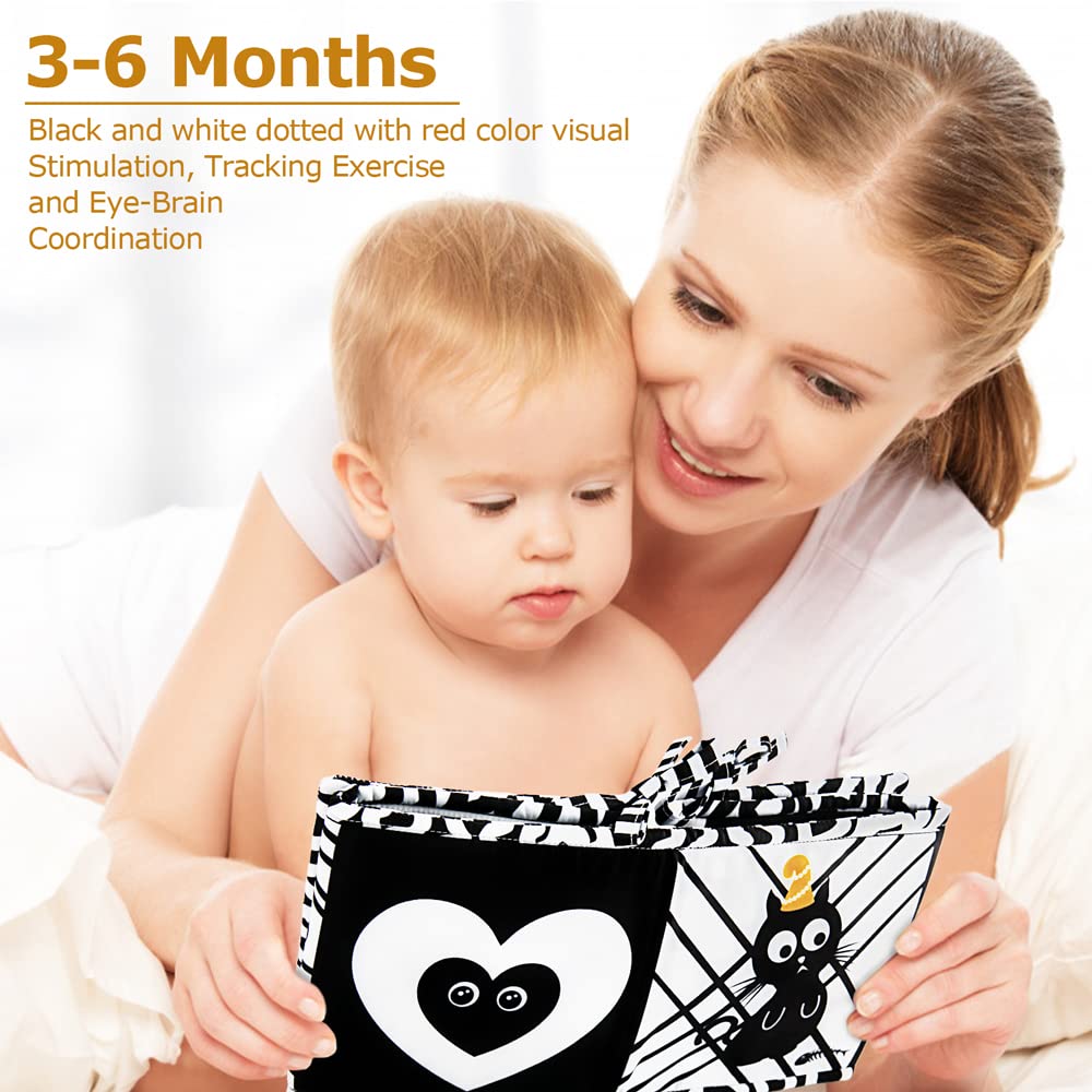 Teytoy Black and White High Contrast Baby Book - Newborn Sensory Toys 0-6 Months for Brain Development | Tummy Time, Stroller, Crib & Car Seat Activity | Soft Crinkle Folding Book for Infant Visual Stimulation and Early Learning