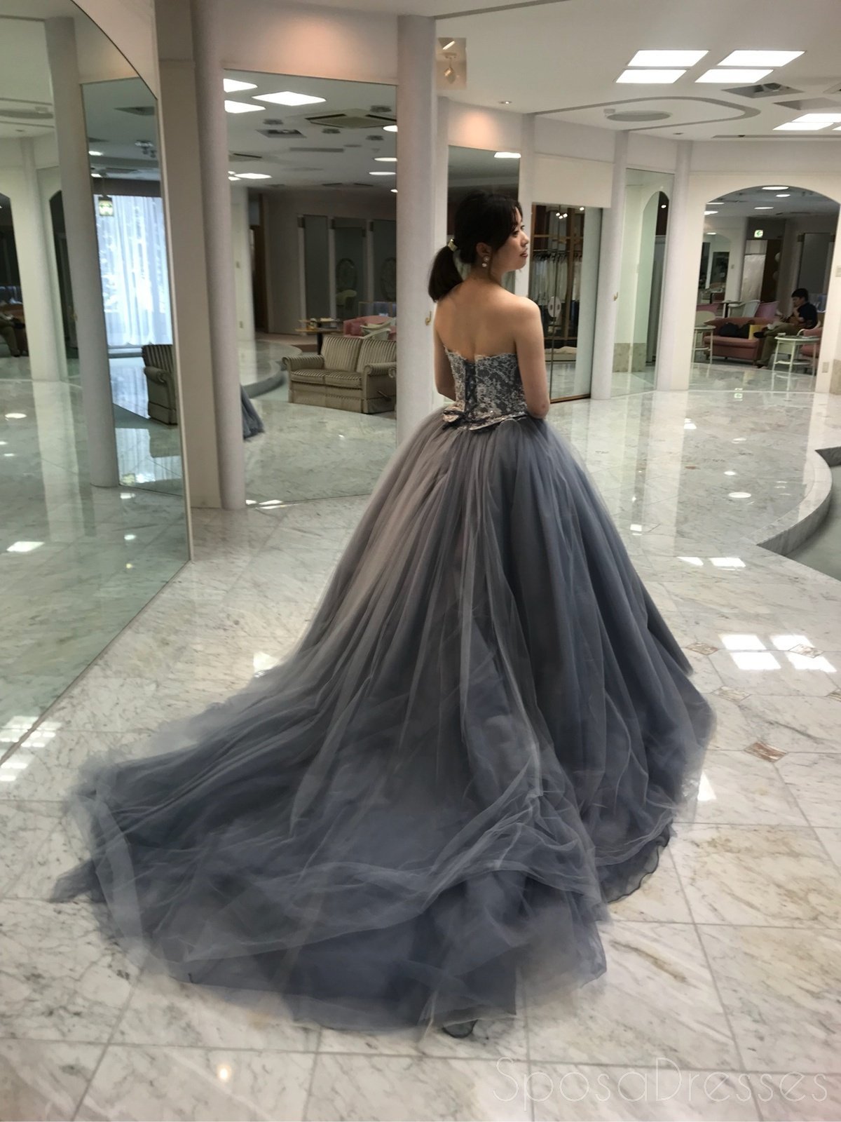 Elegant Grey Tulle A-Line Evening Prom Dress | Ball Gown Party Dress | Custom Long Formal Gown for Prom | Affordable Prom Dresses for Women | Perfect for Homecoming, Quinceañera & Special Occasions