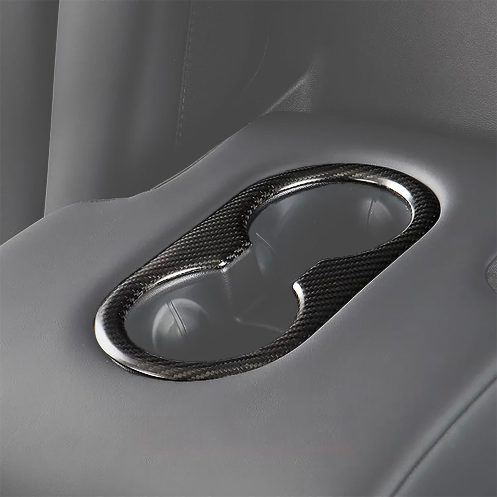 Premium Carbon Fiber Cup Holder Cover for Tesla Model 3 & Model Y – High Gloss Finish, Perfect Fit Accessories for Car Interior Upgrade (Ideal for Drinks, Phone Storage & Stylish Interior Enhancement)