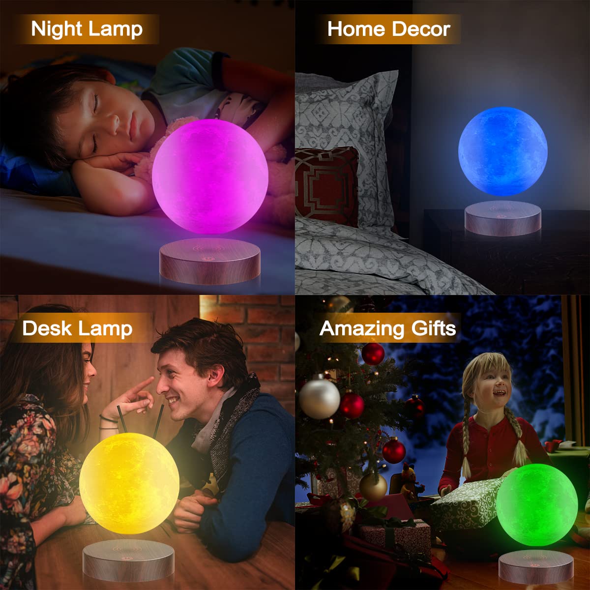 VGAzer Levitating Moon Lamp - Floating & Spinning LED Night Light with Luxury Faux Wooden Base, 3D Printed Moon Light | Perfect Unique Gift for Home Decor, Bedroom, Office Desk, Romantic Atmosphere & Tech Enthusiasts