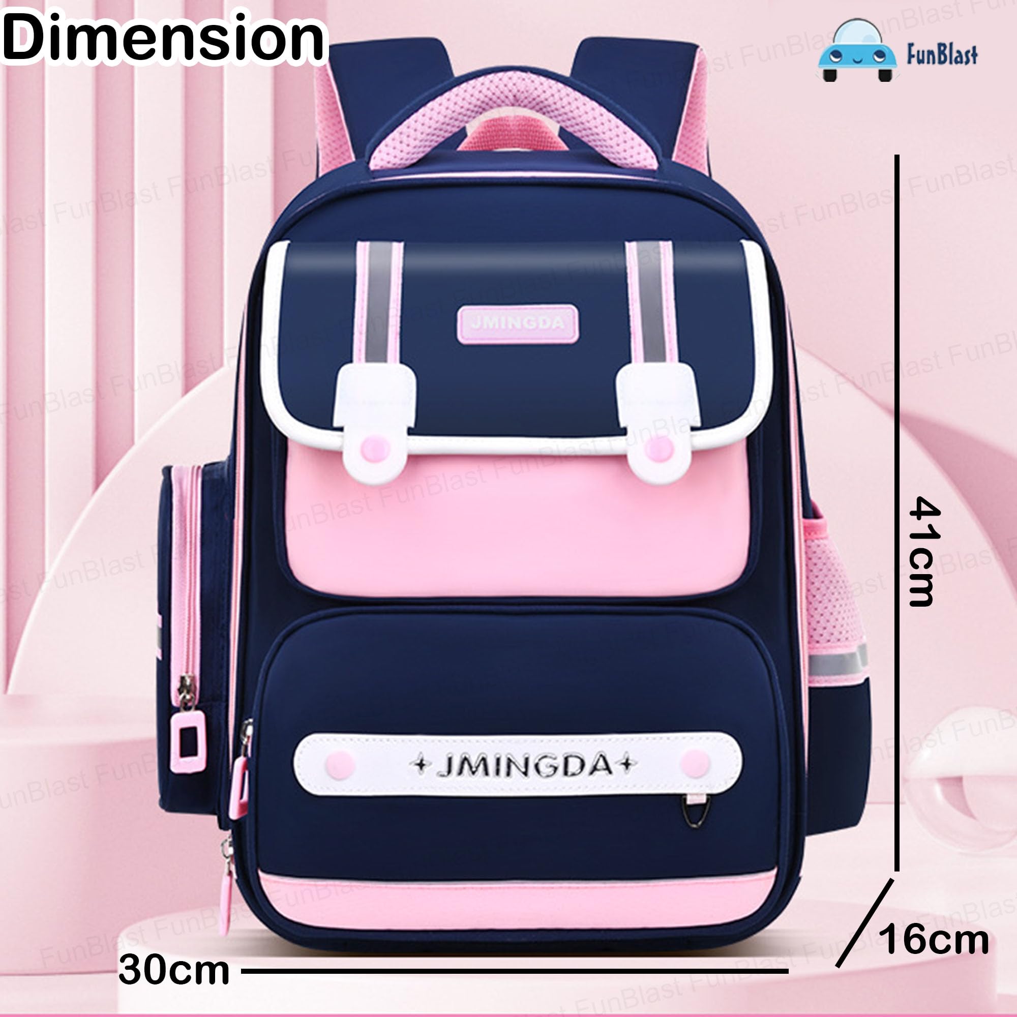 FunBlast Kids Backpack for School & Travel - Lightweight Waterproof Backpack for Boys & Girls with Multiple Pockets & Comfortable Shoulder Straps | Perfect for School, Day Trips, Picnics & Outdoor Activities (Blue-Pink)