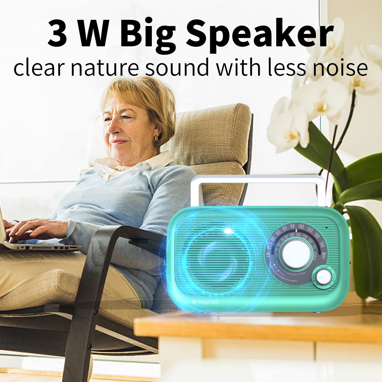 Portable AM/FM Radio with Bluetooth - Battery Operated & AC Powered Analog Transistor Radio with Best Reception - Large Tuning Knob & Built-in Speaker - Perfect for Home, Office, Travel, and Outdoor Use