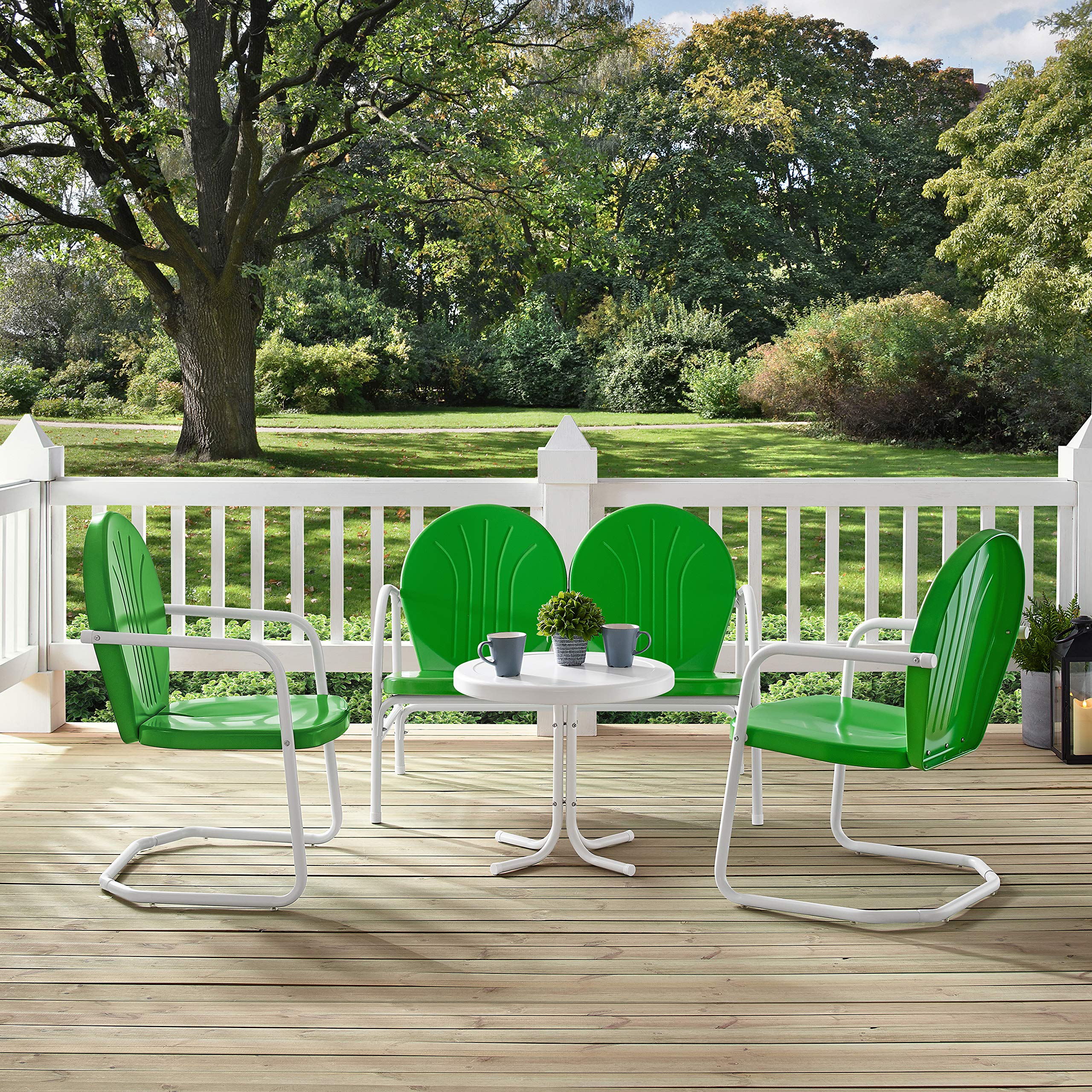 Crosley Furniture Griffith 4-Piece Retro Metal Outdoor Loveseat Patio Set - Green | Perfect for Porch, Deck, Balcony & Garden Relaxation
