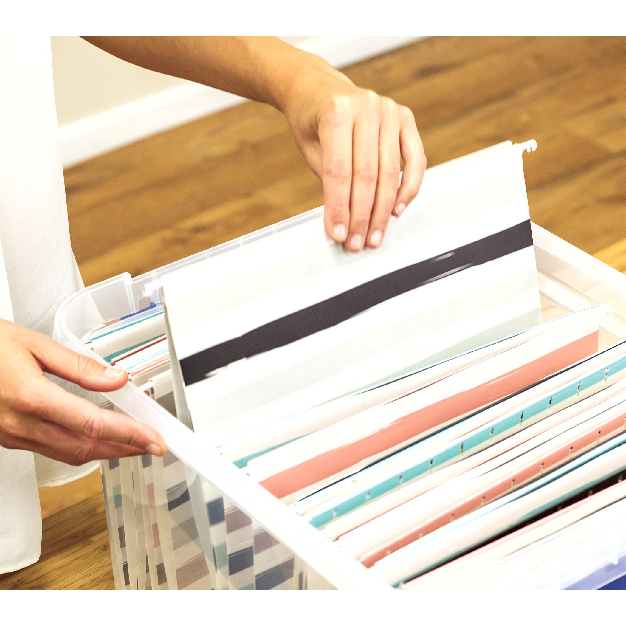 Heavy Duty Plastic File Box with Hanging Rails - Letter/Legal Size Storage Organizer - 1 Pack (0086205) - Perfect for Office Document Filing, Home Organization & School Supplies