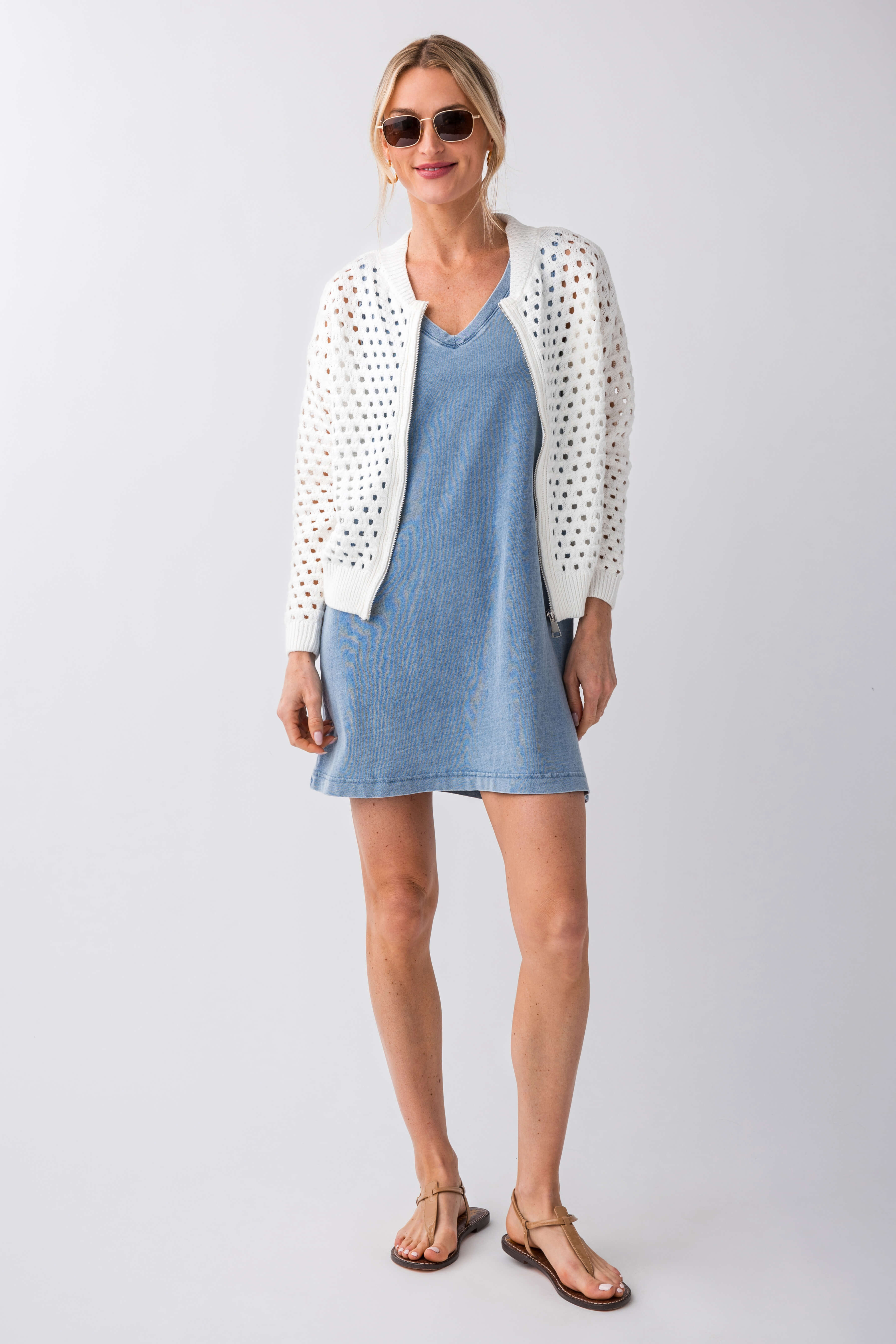 Z Supply Sloane V Neck Knit Denim Dress for Women - Soft Stretch Comfortable Casual Wear for Daytime Outings and Brunch Dates