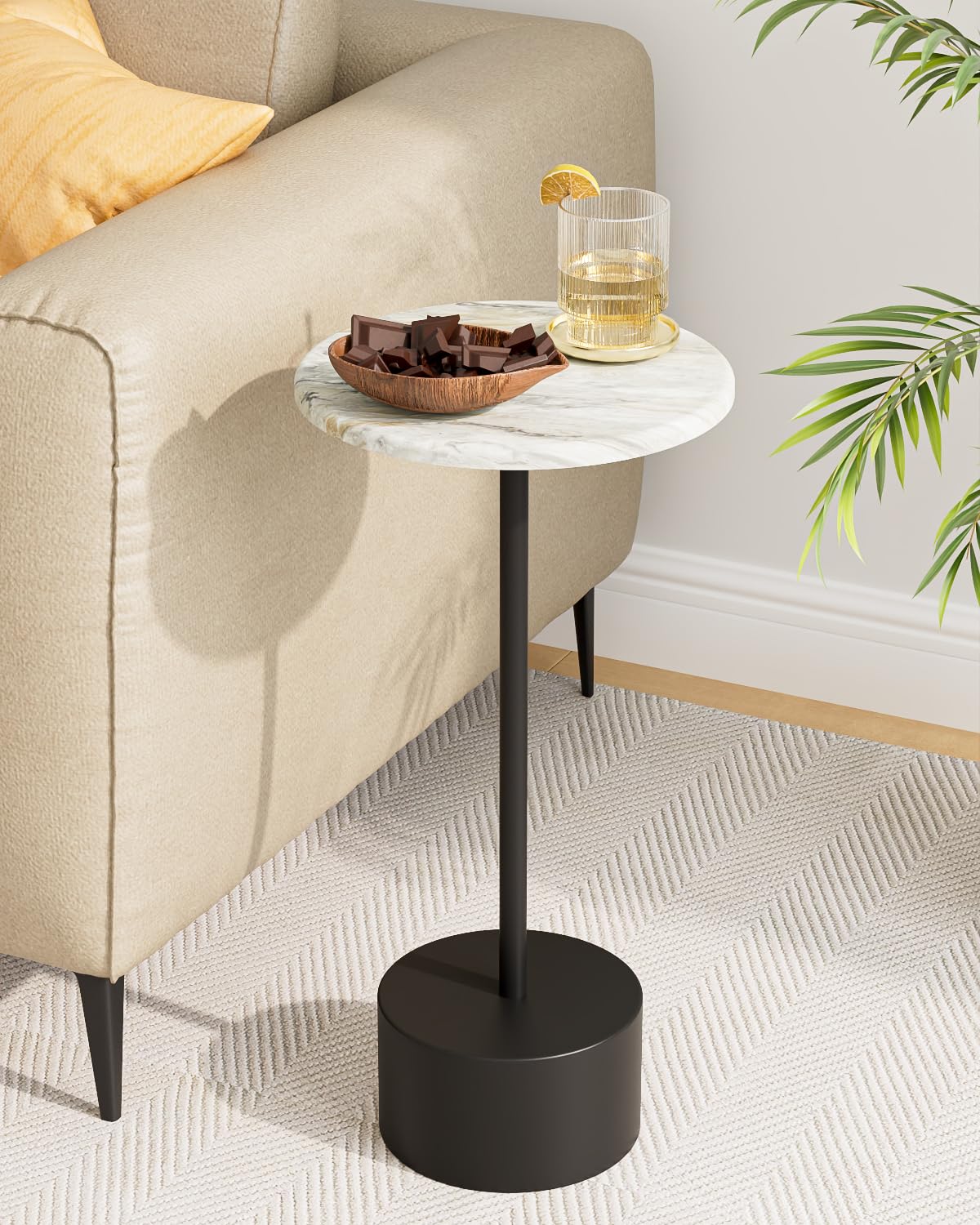 Black Round Pedestal Drink Table - Small Side Table for Living Room, Bedroom, or Patio - Perfect End Table for Small Spaces & Beverage Placement