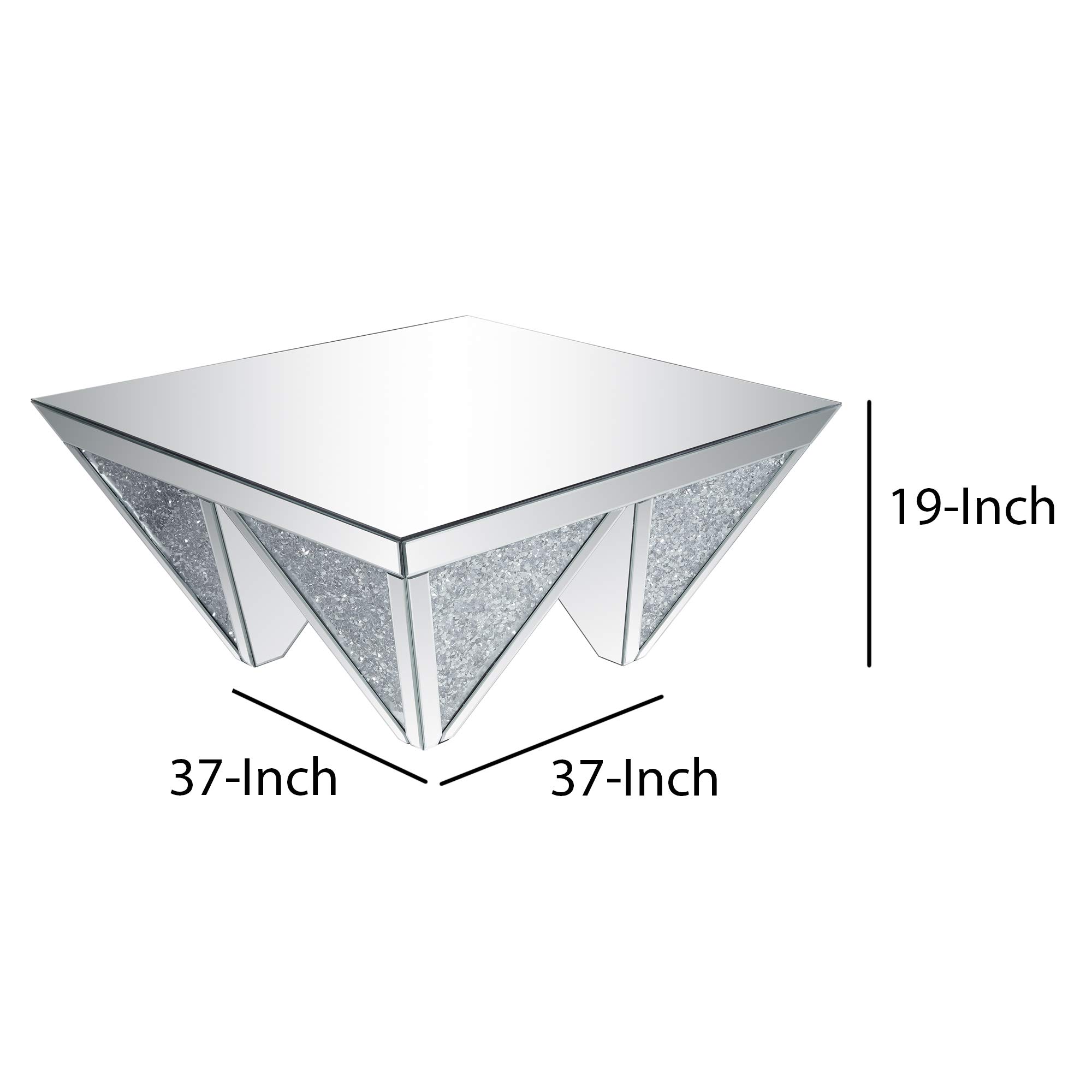 Benjara Sparkling Coffee Table with Faux Diamond Inlay - Silver & Clear Glass Modern Living Room Furniture for Home Decor and Entertaining