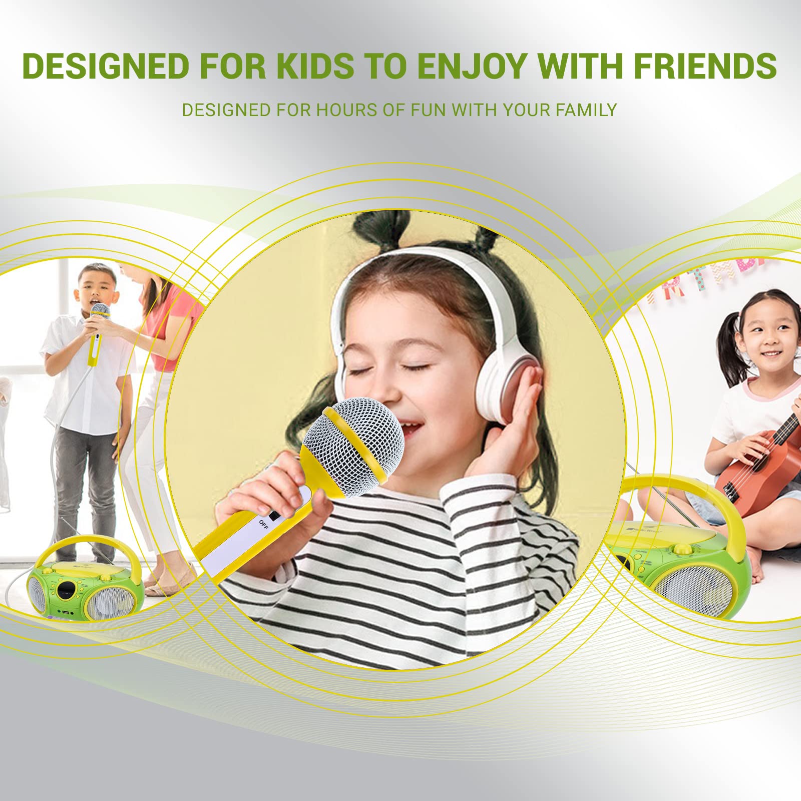 Portable Karaoke System with Bluetooth, CD Player, AM/FM Radio & Headphone Jack - Battery or AC Powered for Home & Outdoor Parties (Green) | Perfect for Family Gatherings, Camping & Karaoke Nights
