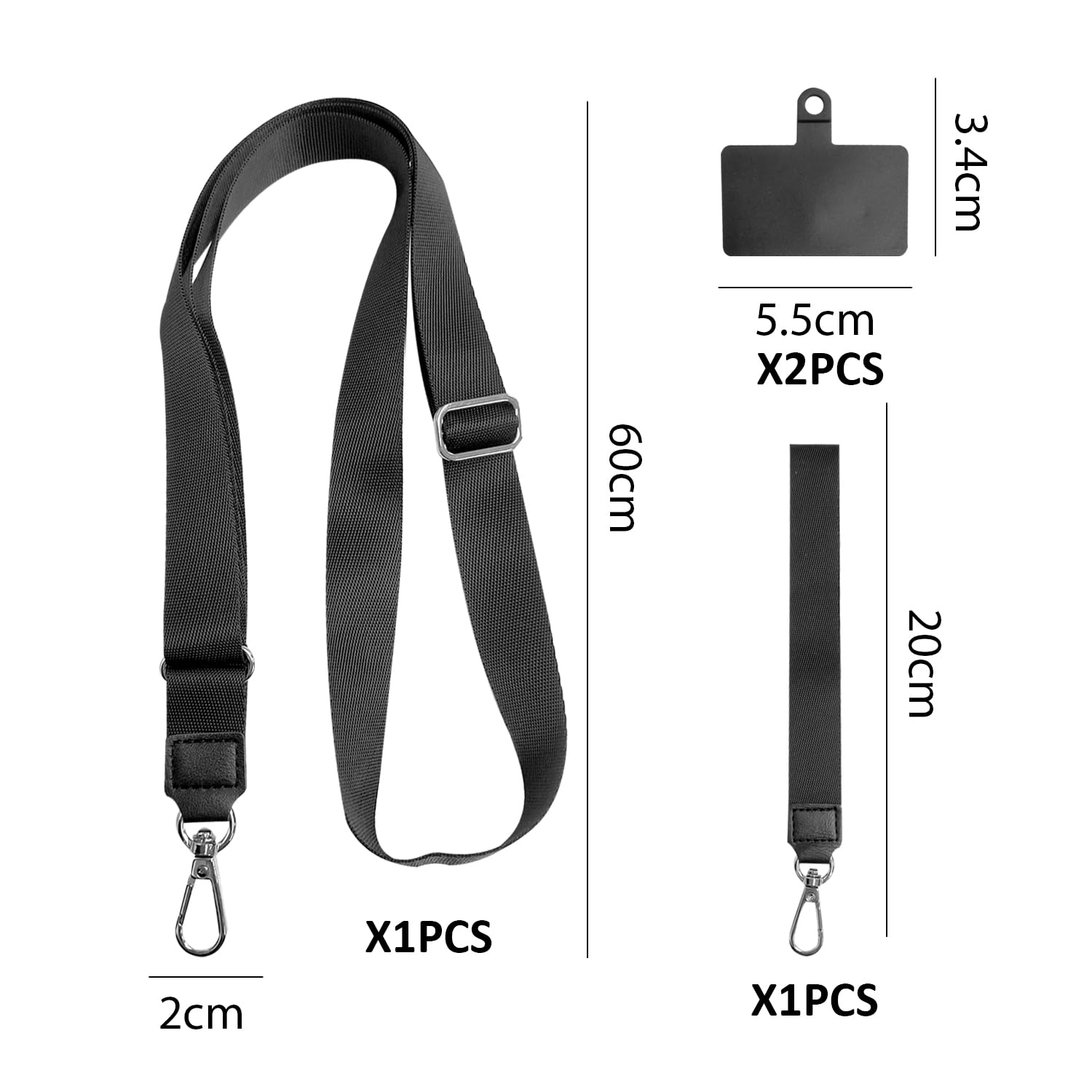 COACOM 2 Pack Black Phone Lanyard with Square Spacer - Adjustable Anti-Loss Universal Phone Strap for Smartphones - Perfect for Work, Travel, and Events