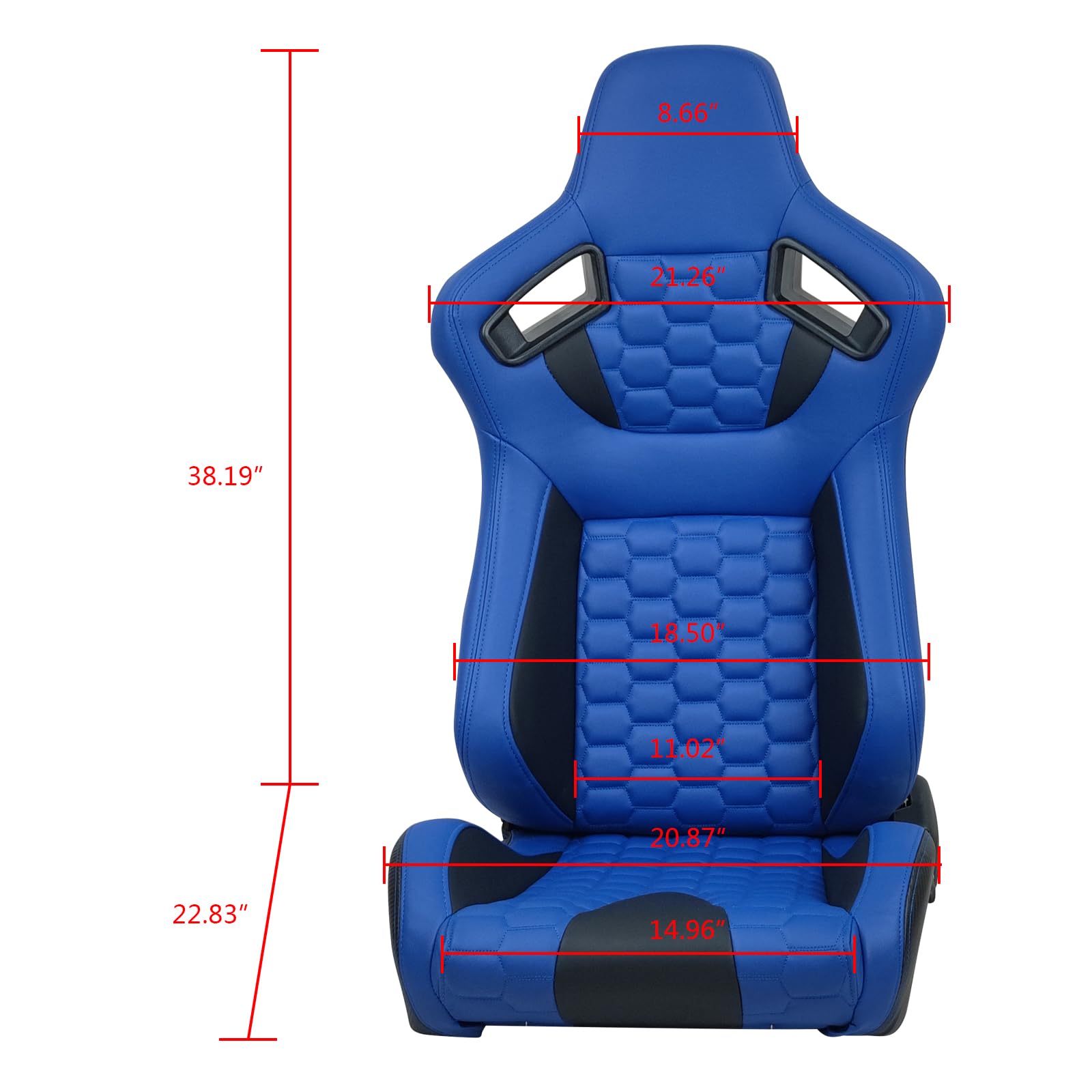 IKON MOTORSPORTS Universal Racing Seats - Dual Sliders, Reclinable Blue & Black PU Carbon Leather Bucket Seats with Hexagonal Quilting (1 Pair for Driver & Passenger) | Perfect for Sports Cars, Drifting & Track Racing