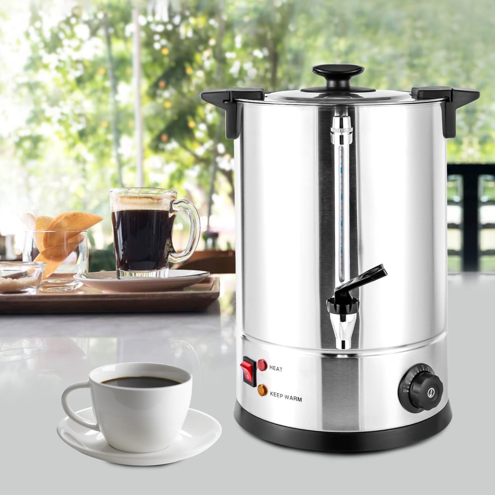 1000W Electric Percolator Coffee Pot & Tea Urn - 8L/270Oz (12L Available) Stainless Steel Commercial Coffee Maker with Adjustable Temperature - Perfect for Home, Office, Wedding, Catering & Large Gatherings - Automatic Brewing for Fresh Coffee & Tea Anytime