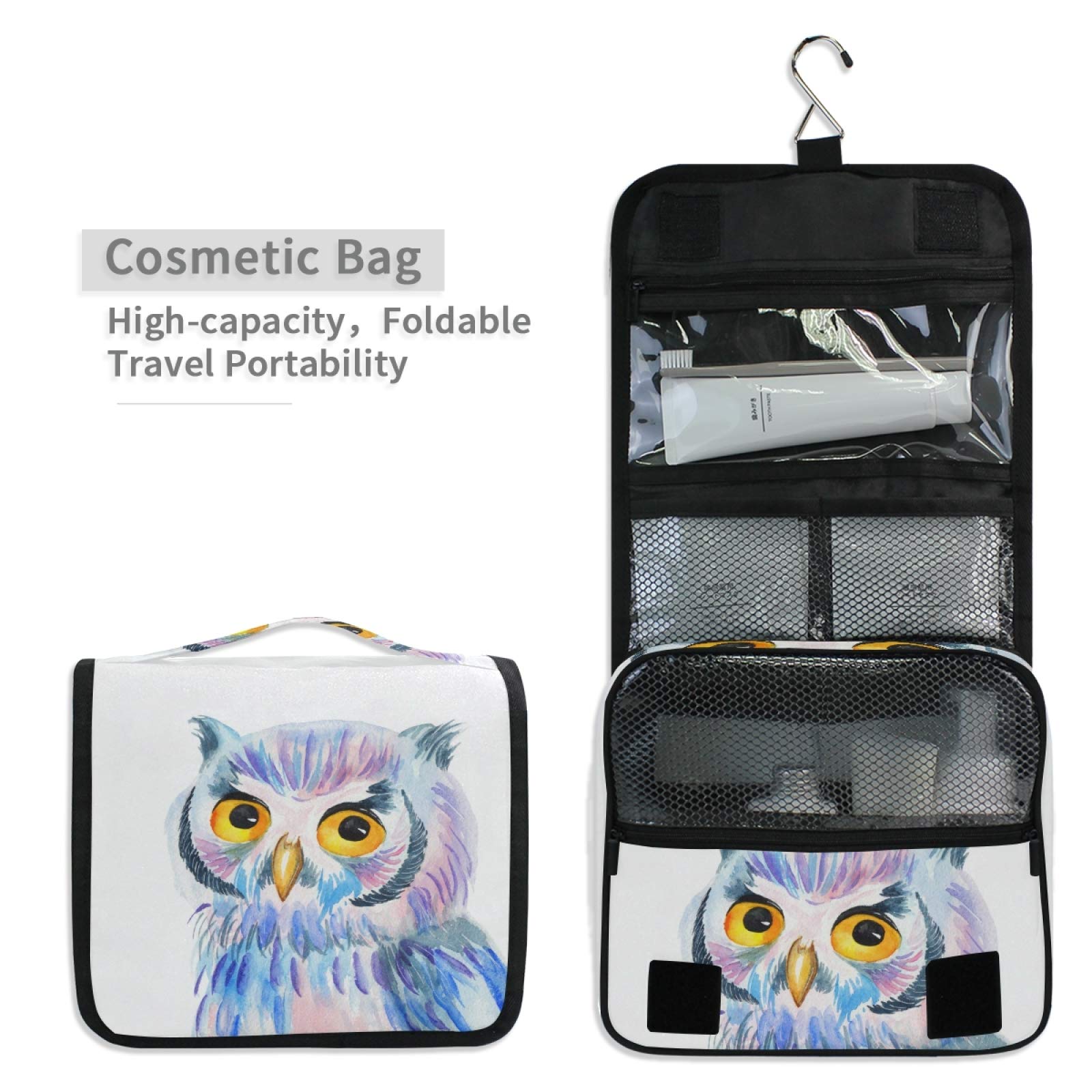 Bright Colorful Owl Hanging Travel Toiletry Bag - Waterproof Cosmetic Pouch & Makeup Organizer for Women, Men & Girls - Perfect for Camping, Gym, Beach & Vacation Travel Accessories