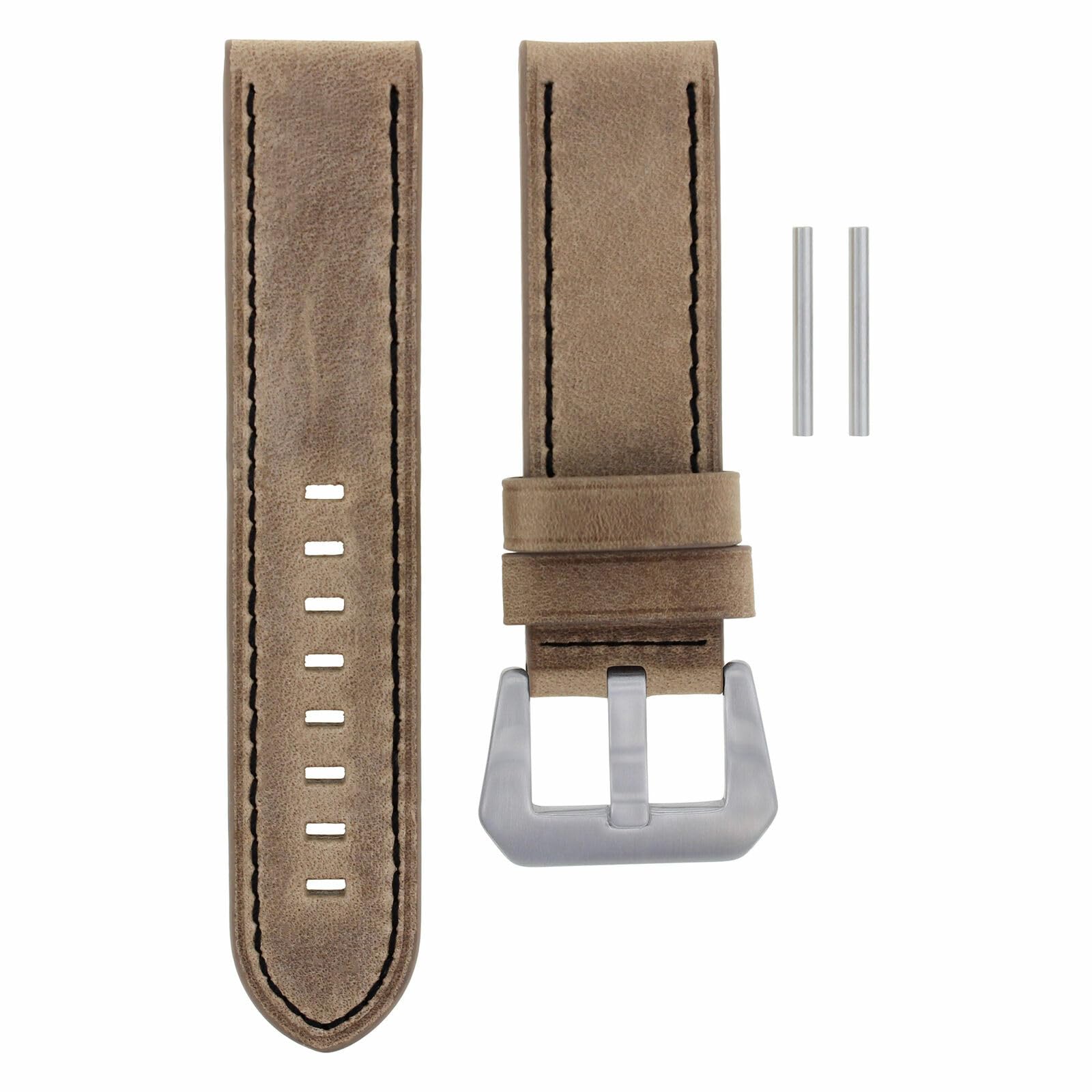 24mm Genuine Leather Watch Band Strap for Breitling Chronomat & Super Ocean - Black Stitching Replacement Strap | Perfect for Business, Casual & Outdoor Activities