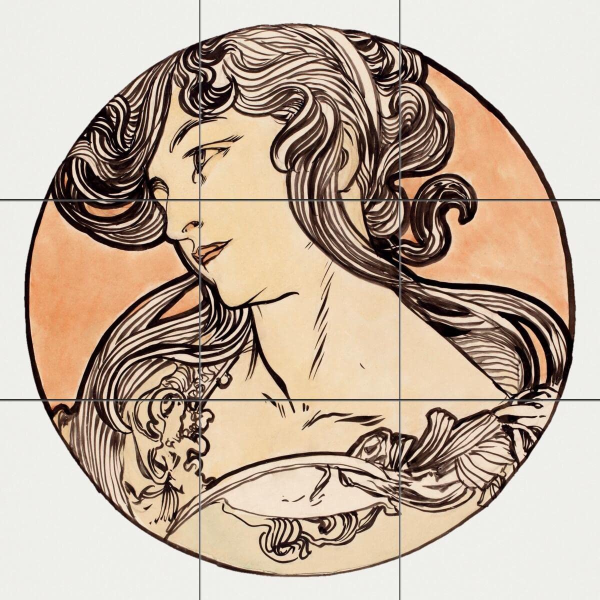 Alphonse Mucha Tile Mural Kitchen Backsplash - Fouquet Boutique VIII Art Nouveau Wall Decor - Peel & Stick Backsplash Tiles for Kitchen Remodeling & Home Renovation