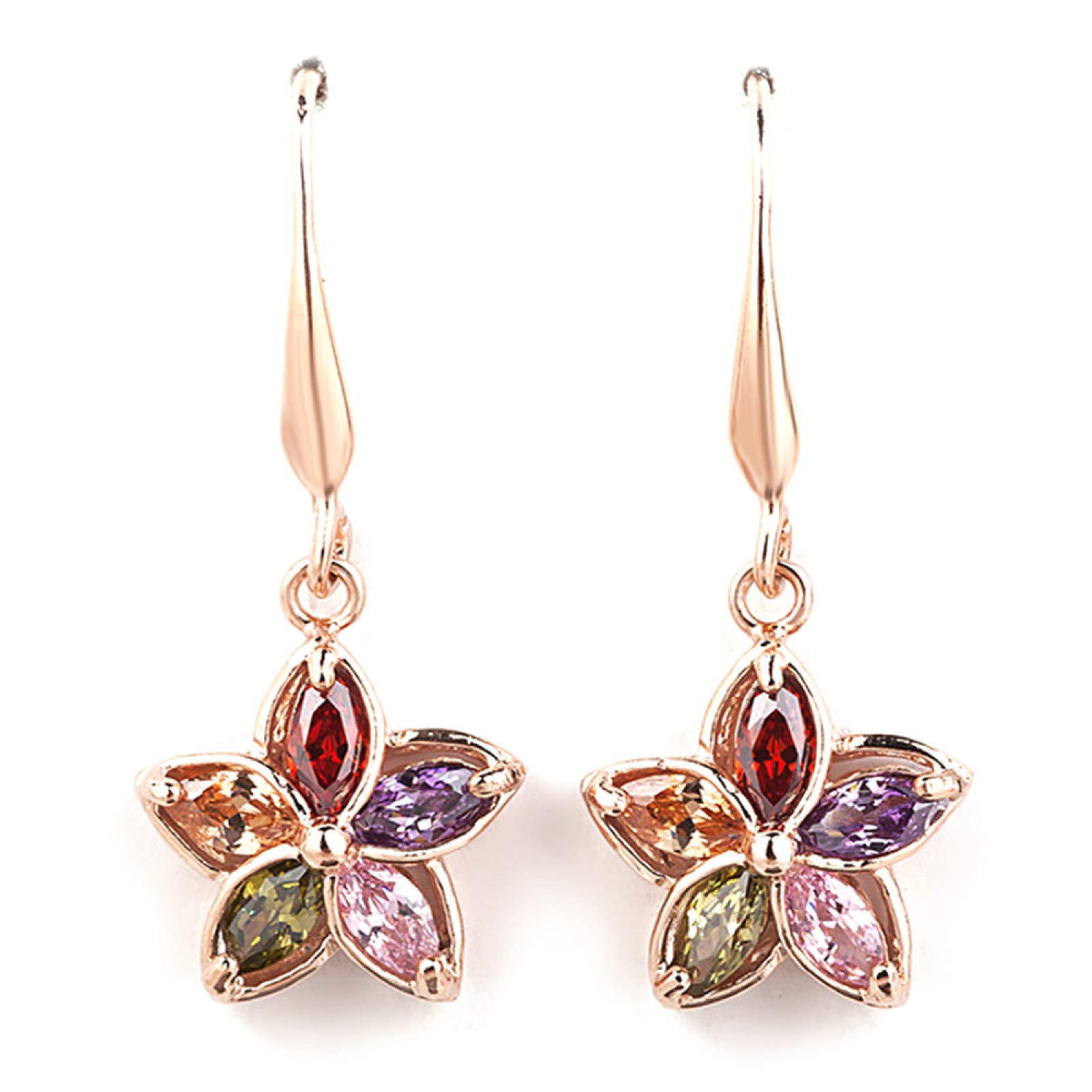 Cubic Zirconia Flower Dangle Gold Plated Hook Earrings for Women - Elegant Wedding Jewelry & Gift for Girls & Teens - Perfect for Bridal, Prom, Party & Special Occasions