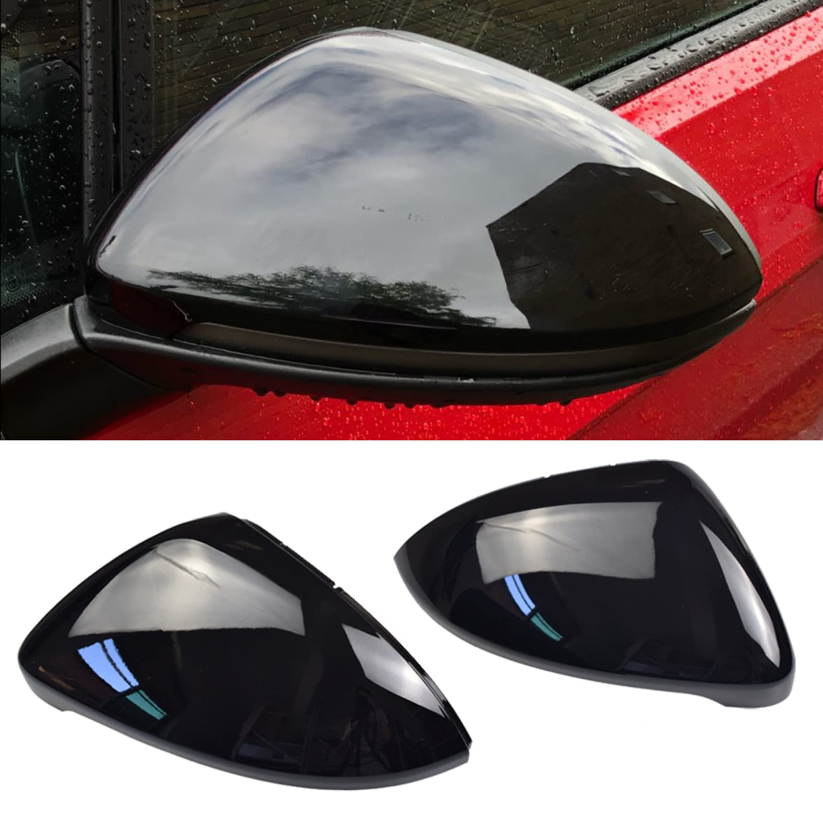 Golf 7 MK7 7.5 GTD R GTE VII & E-Golf Sportsvan 2013-2019 Car Side Mirror Cover - Bright Black Replacement Wing Mirror Housing for Enhanced Style & Protection (Perfect for Daily Commuting & Car Customization)