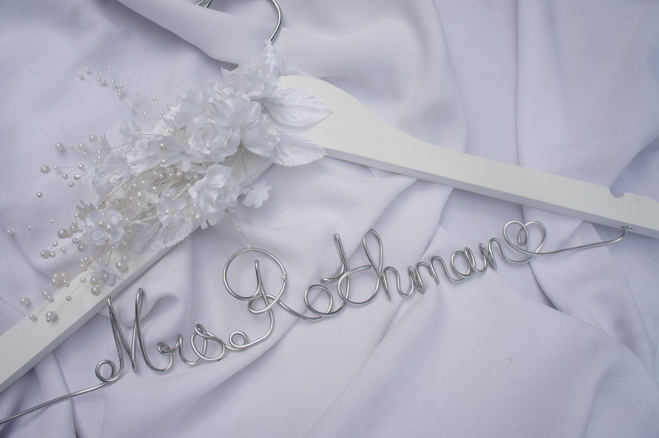 Personalized Bride Hanger - White/Ivory Floral Wedding Dress Hook for Bridal Party