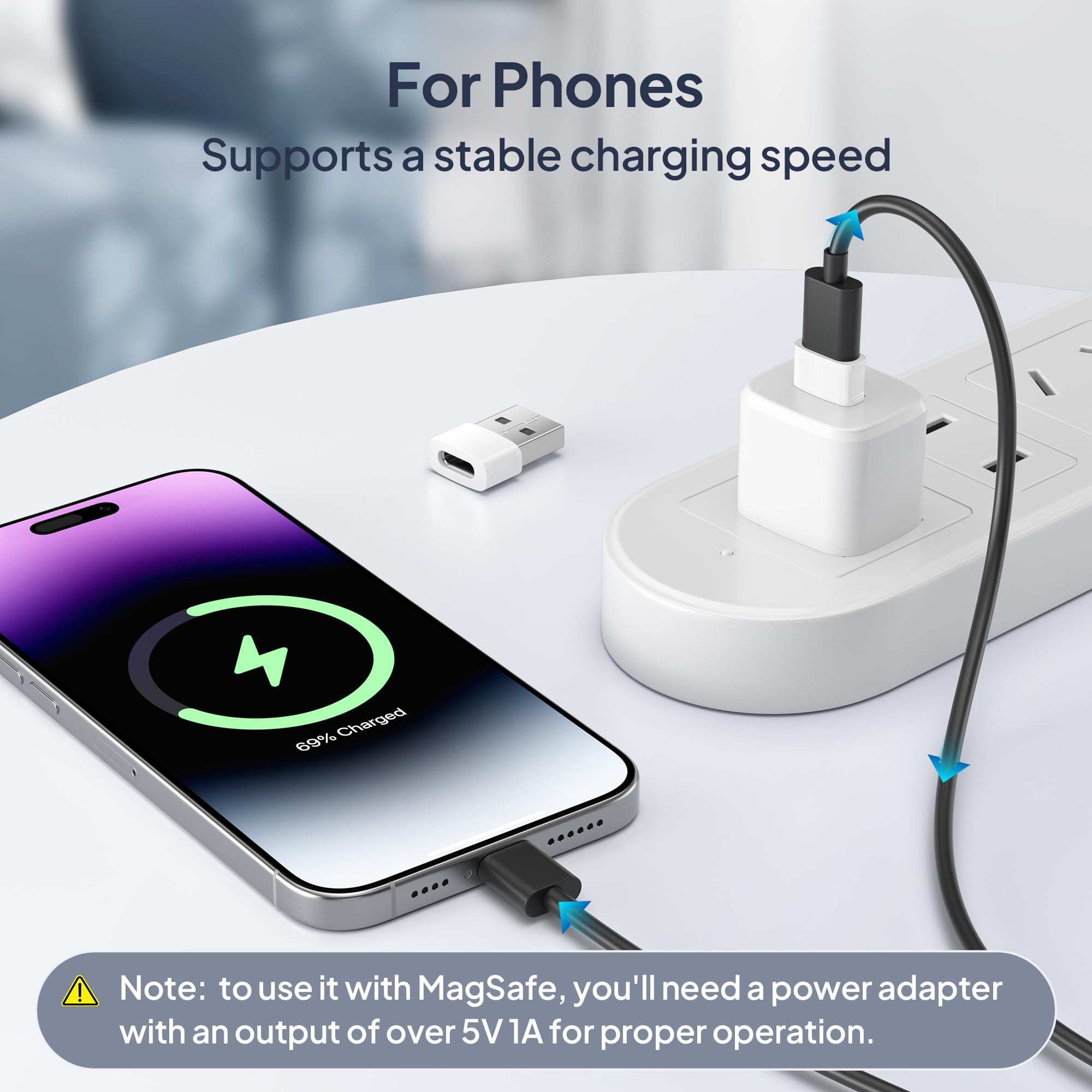 3-Pack USB to USB-C Adapter for Apple Watch Charger - Type C Female to A Male Converter Compatible with iPhone 16/16e/15/14 Pro Max, AirPods 4, iPad 9/Air 5/Mini 7, Samsung Galaxy S25/A54 - Perfect for Travel, Office & Home Charging