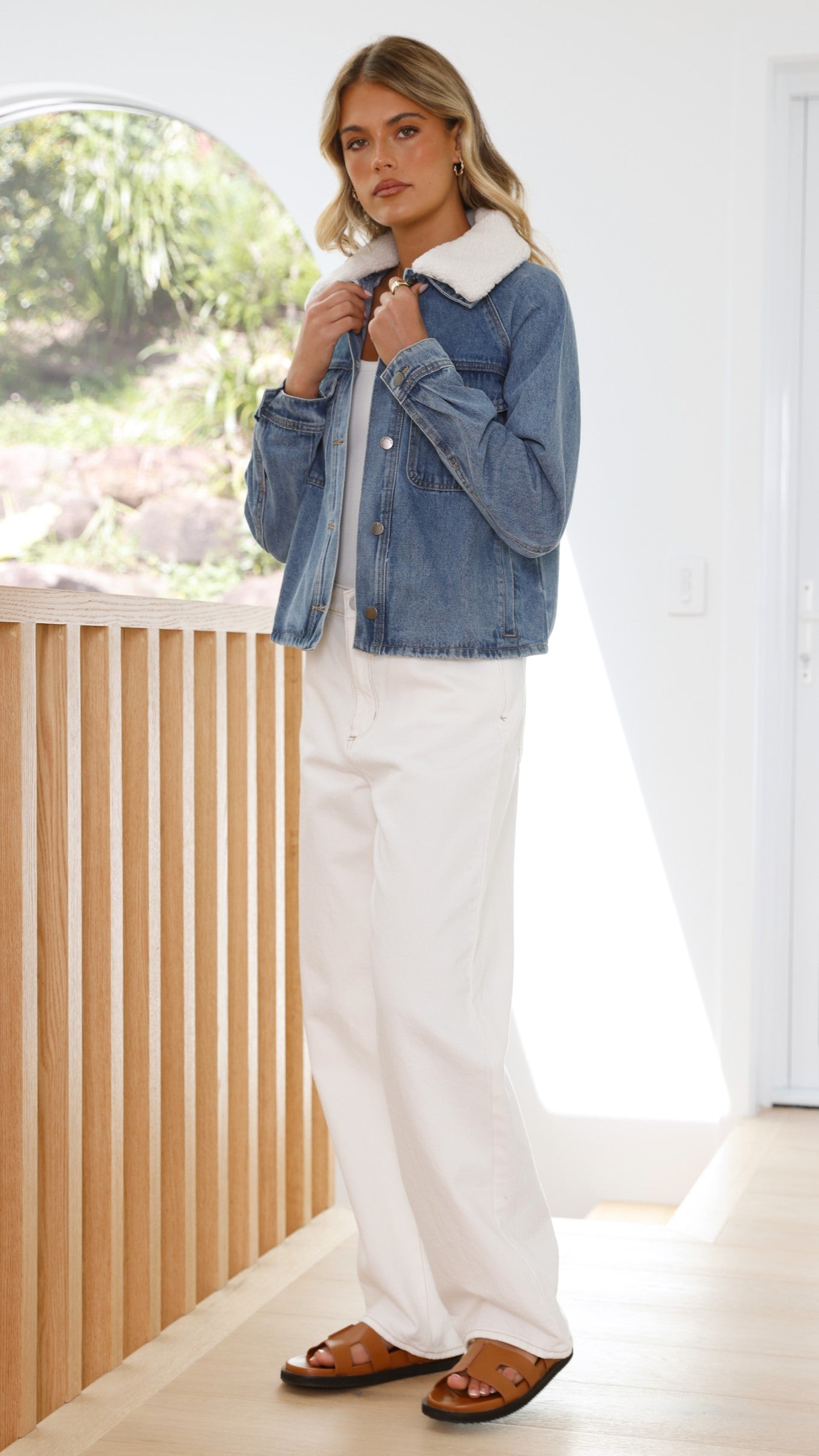 Laelia Teddy Jacket for Women - Mid Blue Denim Coat | Cozy Winter Outerwear, Casual Streetwear Style | Perfect for Fall, Winter & Everyday Fashion