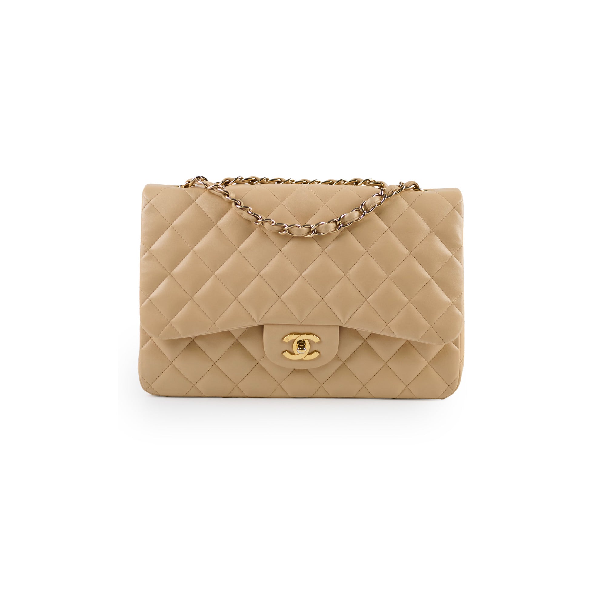 Authentic Chanel Single Flap Jumbo Bag in Beige Lambskin Leather (12 Series 2009) - Luxury Handbag for Women, Perfect for Work, Evening Events & Fashionable Outfits