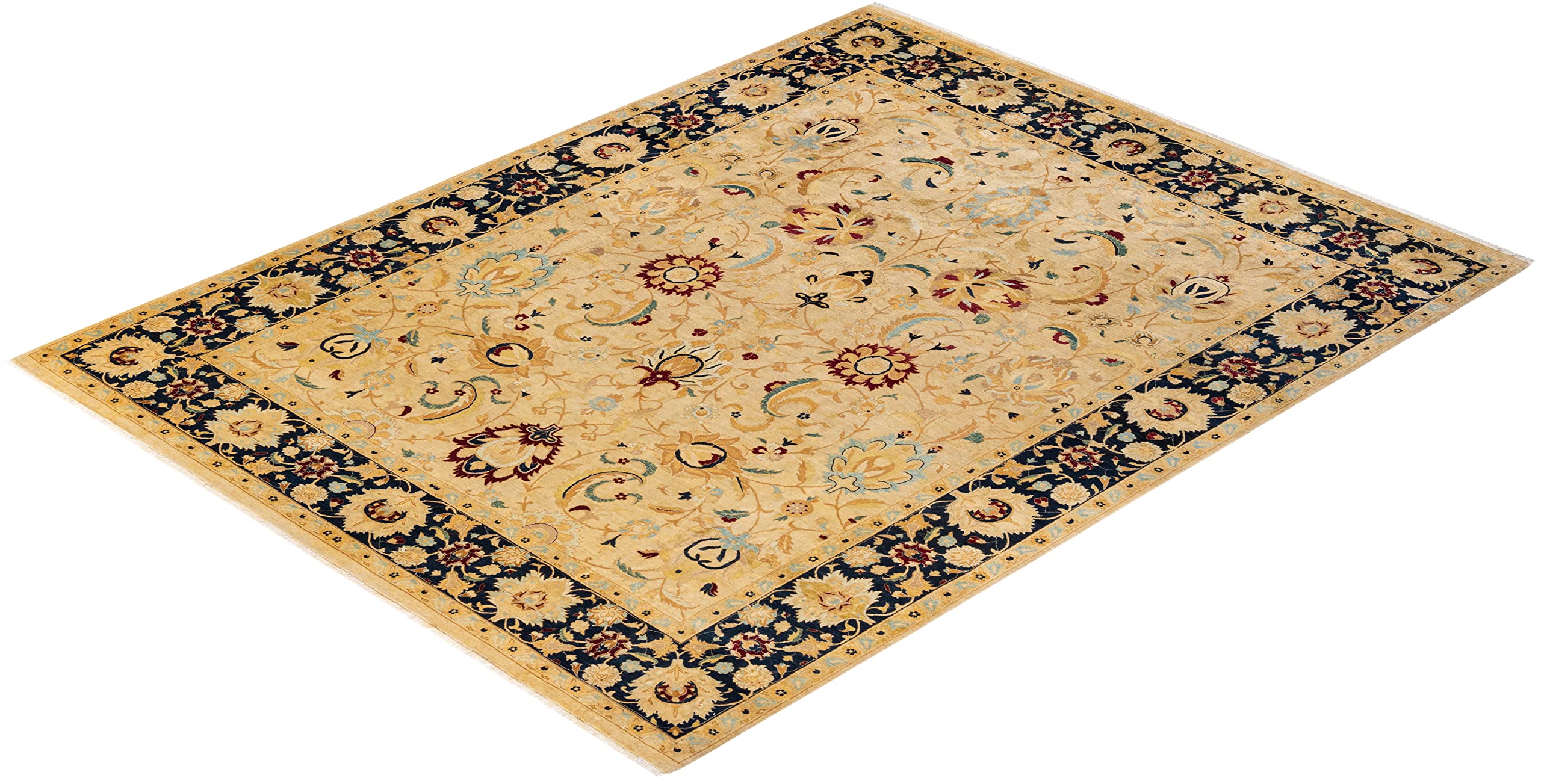 Handmade Wool Oriental Mogul Ivory 8x10 Area Rug - One of a Kind Hand Knotted Traditional Design for Living Room, Bedroom & Dining Room Decor