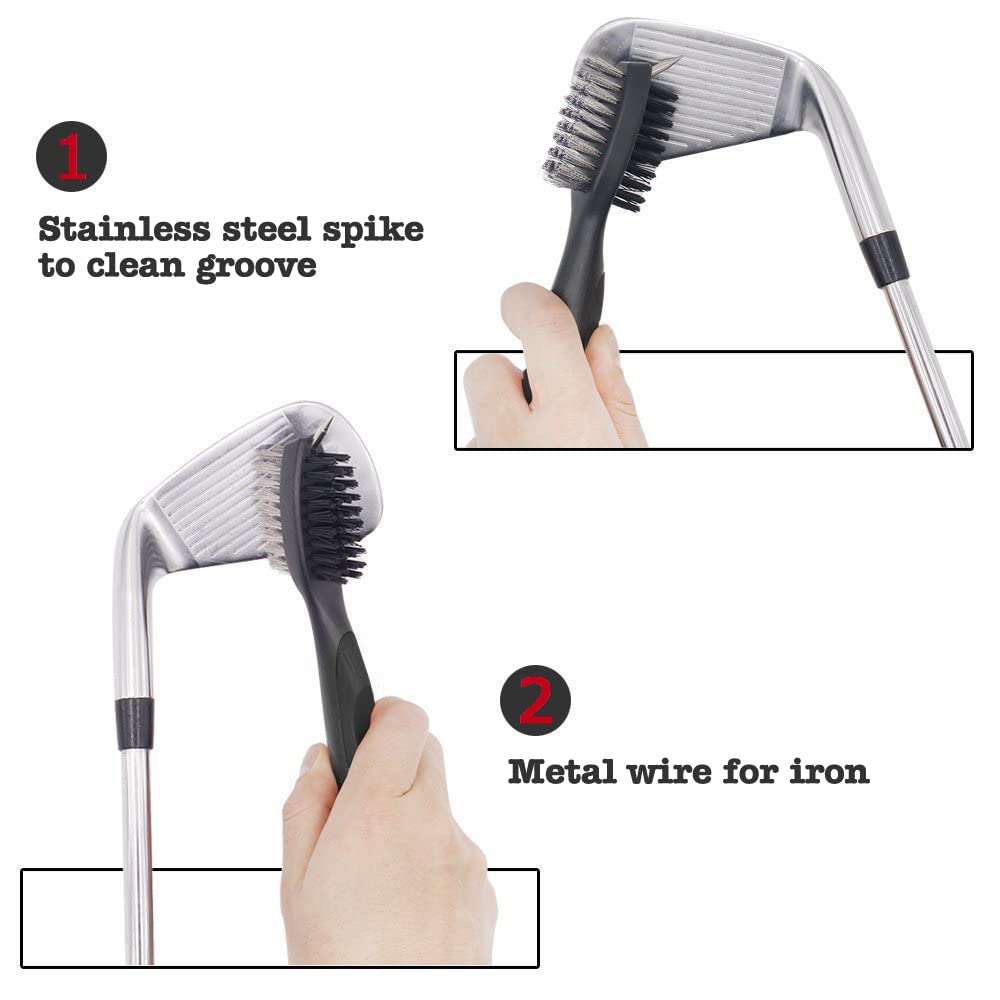 Premium Microfiber Golf Towel with Waffle Pattern & Carabiner Clip | Golf Club Brush with Groove Cleaner | Retractable Golf Accessories Kit (Grey) | Perfect for On-Course Cleaning & Club Maintenance