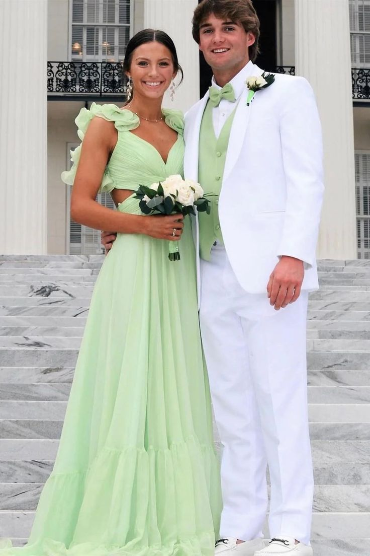 Elegant Green Ruffles A-Line Long Prom Dress for Wedding Guest - Perfect for Formal Events, Evening Gala & Special Occasions