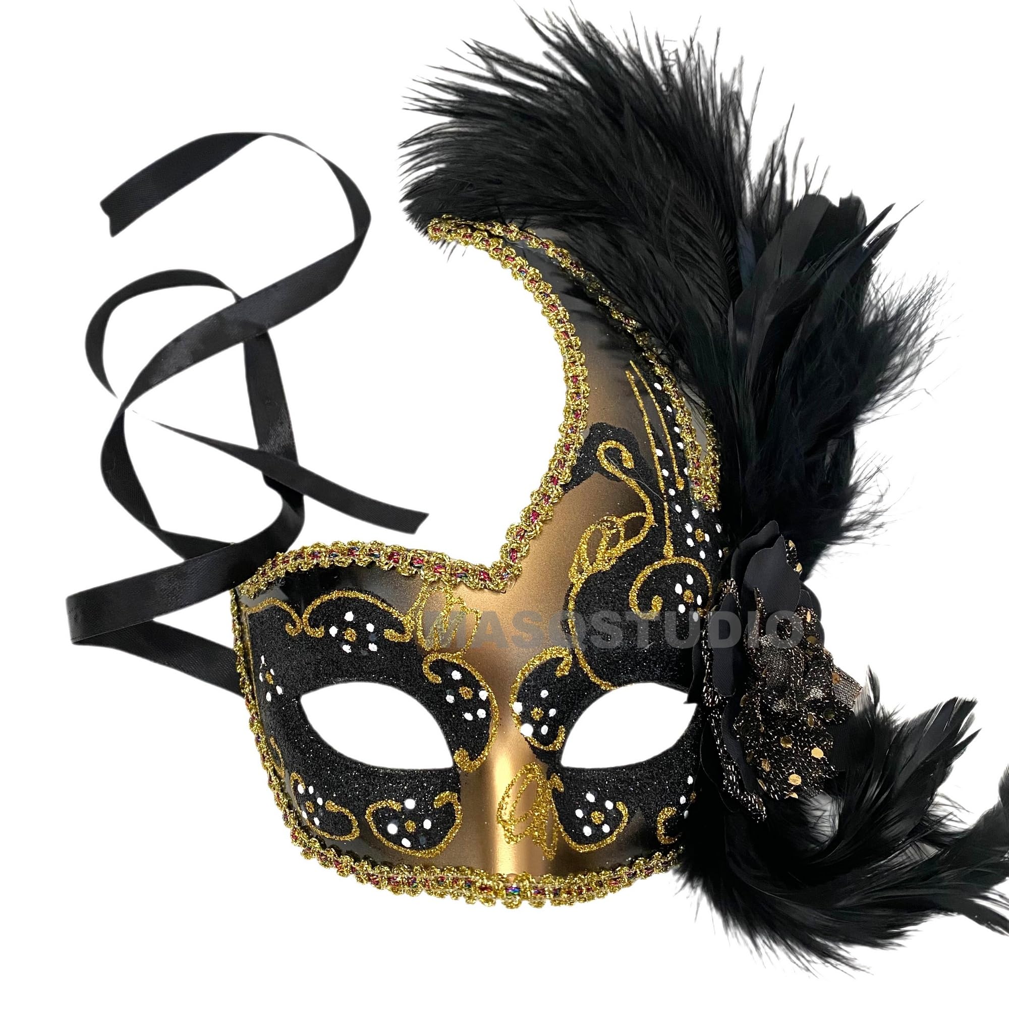 MasqStudio Elegant Brocade Lace Masquerade Mask - Venetian Ball, Mardi Gras, Burlesque, Prom, Wedding Party Accessory - Perfect for Costume Parties, Halloween & Formal Events