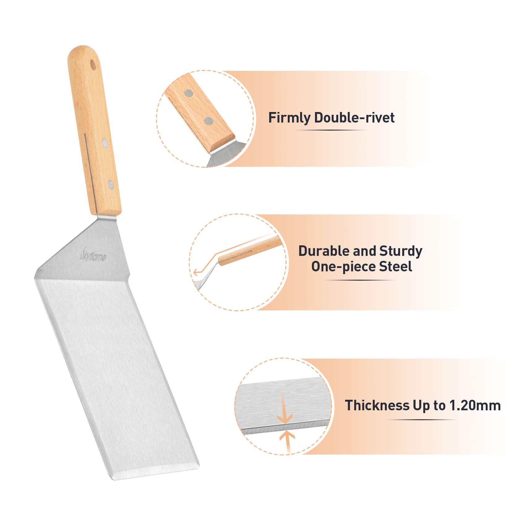 Skyflame 6x5 Inch Stainless Steel Griddle Spatula - Professional Hamburger Turner with Sharp Cutting Edge, Perfect for Pancakes, BBQ Grill, Flat Top Griddle & Kitchen Cooking Accessories | Ideal for Home Chefs & Outdoor Grilling Enthusiasts