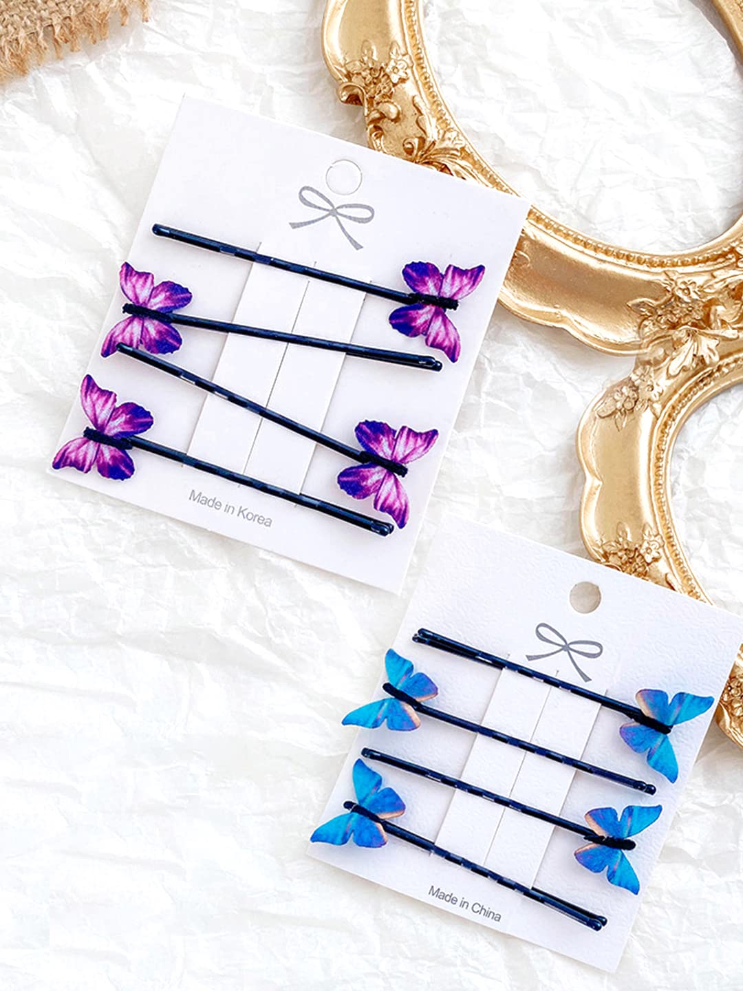 **8PCS Yellow Chimes Hair Pins for Women & Girls - Crystal Pink Butterfly Bobby Pins, Hair Accessories for Women, Hair Clips for Girls - Perfect for Parties, Weddings & Daily Styling**