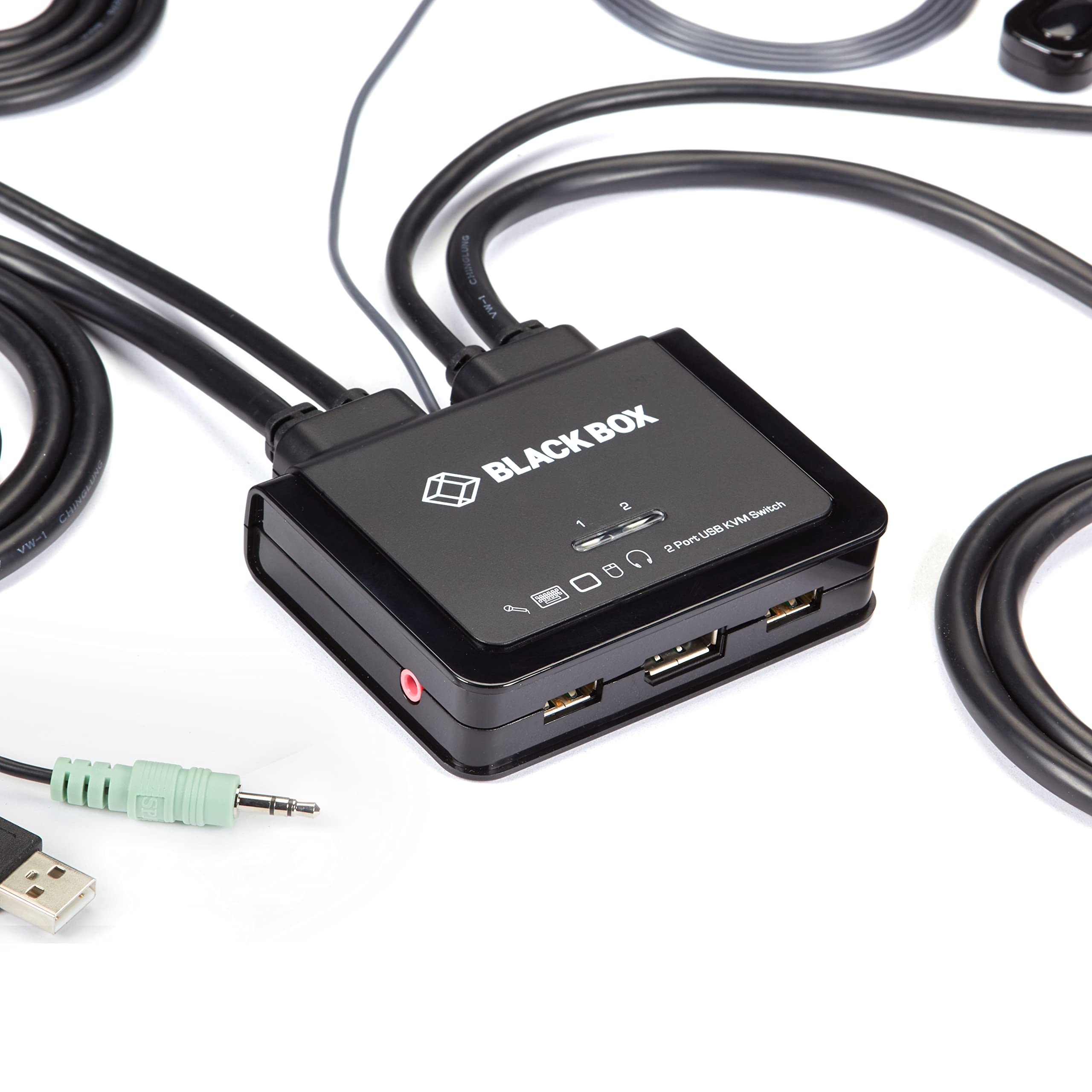 Black Box Network KV62-CBL 2-Port 4K60 DisplayPort Cable KVM Switch - Seamless Multi-Computer Control for Home Office & Gaming Setup