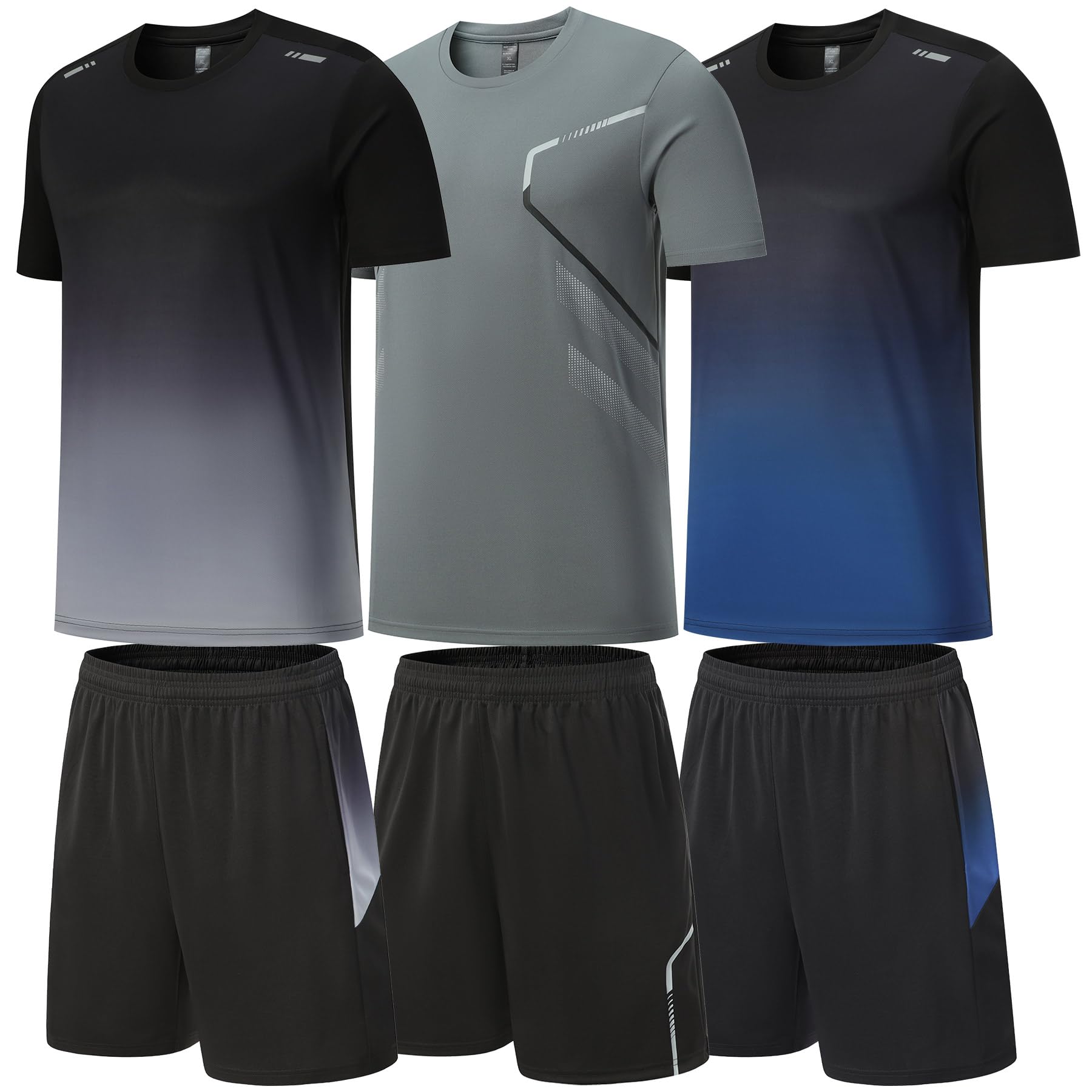 BOOMCOOL Men's Gym Clothes 6-Pack - Workout Shorts & Long Sleeve Shirts Set, Moisture Wicking Athletic Outfits for Running, Training & Fitness | Perfect for Gym, Jogging & Sports Activities