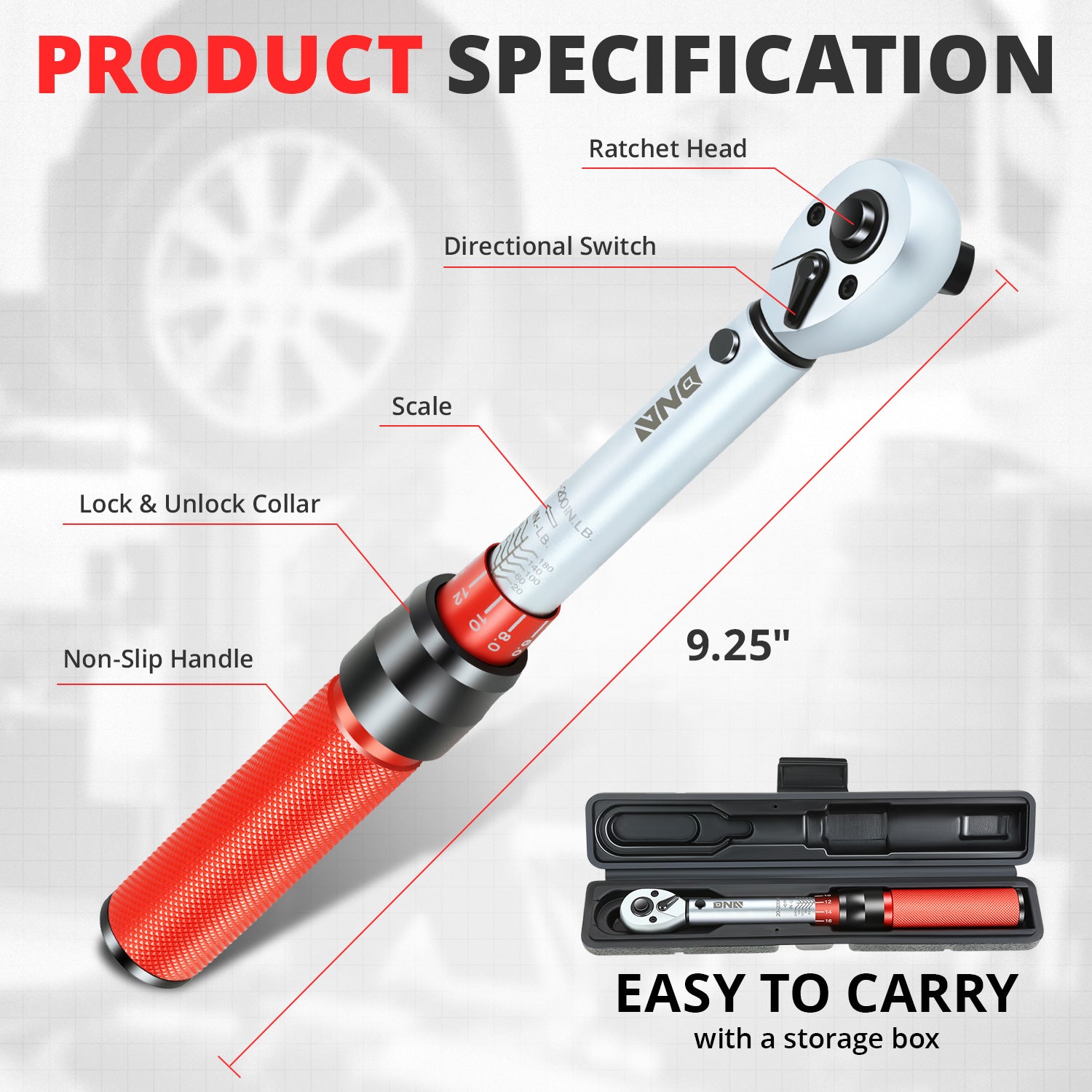 1/4 Inch Drive Click Torque Wrench - 20-200 ft-lb (2.26-22.6 Nm) Precision Tool for Automotive, Bicycle & Mechanical Repairs - Perfect for DIY Projects and Professional Use