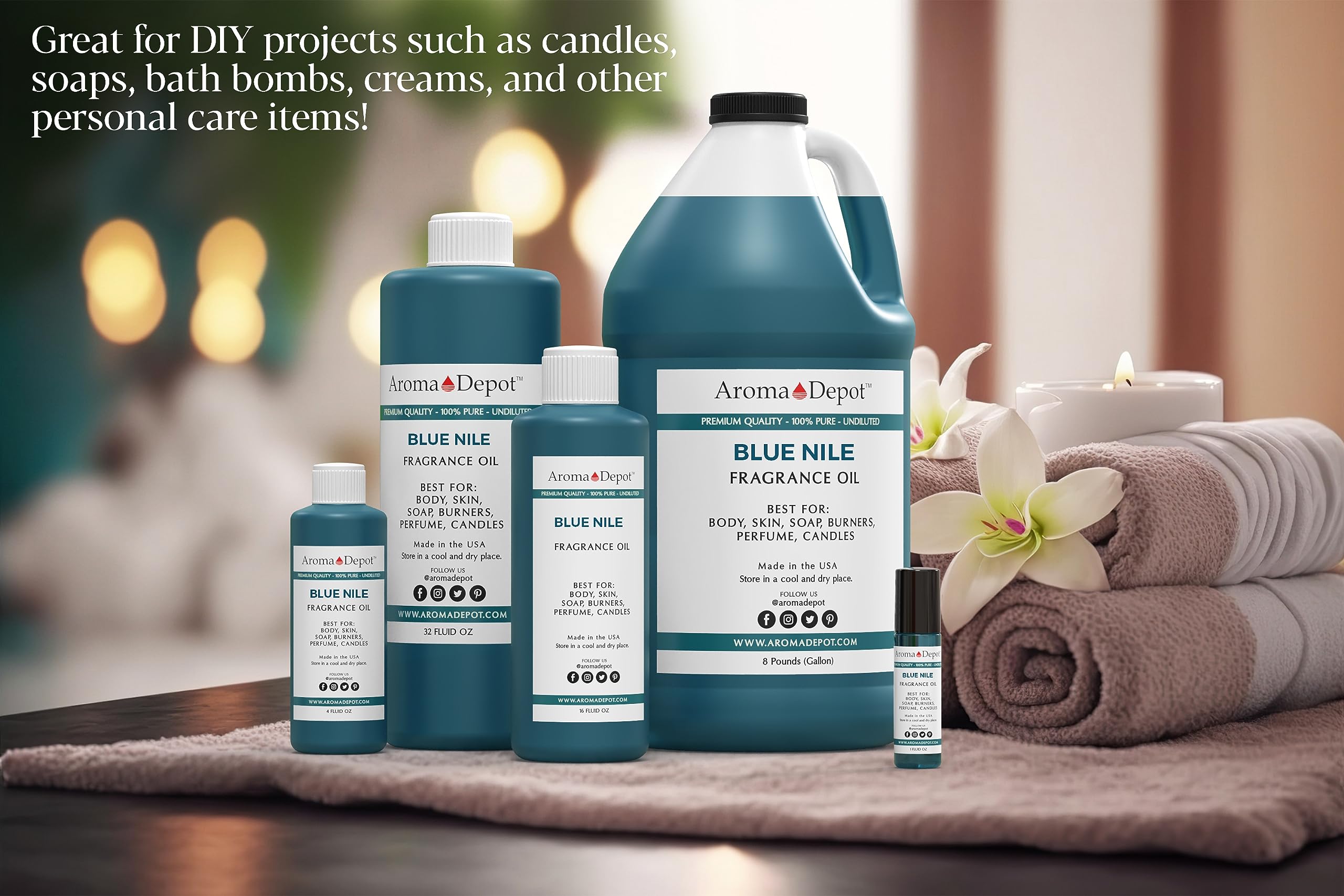 Aroma Depot 32 fl oz Blue Nile Fragrance Oil - Premium Perfume & Scented Oil for Soap Making, Candles, Incense, Lotions & DIY Cosmetics | Aromatherapy Diffusers, Warmers, Burners | Relaxing Home & Spa Use