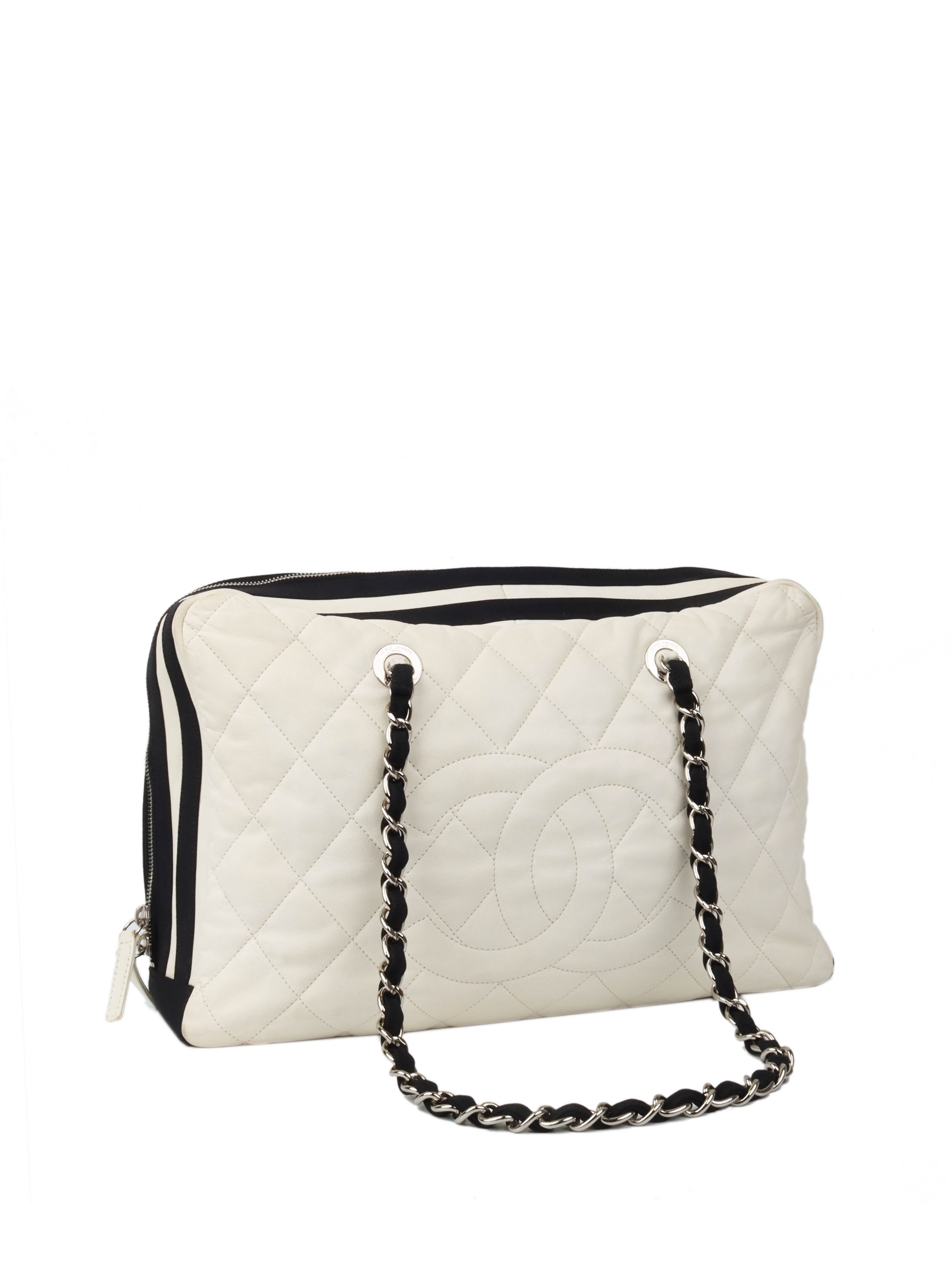 Chanel White Leather Bowling Bag for Women | Luxury Designer Handbag | Perfect for Everyday Use, Travel & Shopping