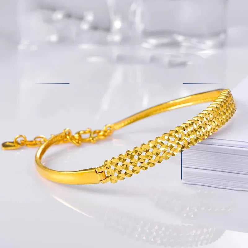 24K Pure Gold Bracelet for Women - 999 Solid Real Gold Bangle, Elegant & Romantic Classic Jewelry Gift for Anniversary, Valentine's Day, Birthday | Trendy & Timeless Design 2023
