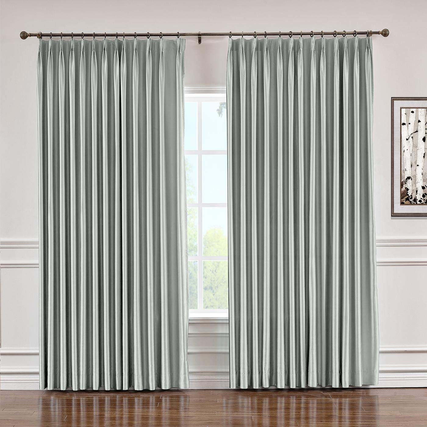 TWOPAGES Extra Wide Soft Solid Light Filtering Pinch Pleat Curtains for Bedroom & Living Room - Faux Silk Door Drapes in Light Gray (1 Panel, 120 x 96 Inches) - Perfect for Blackout, Privacy & Home Decor